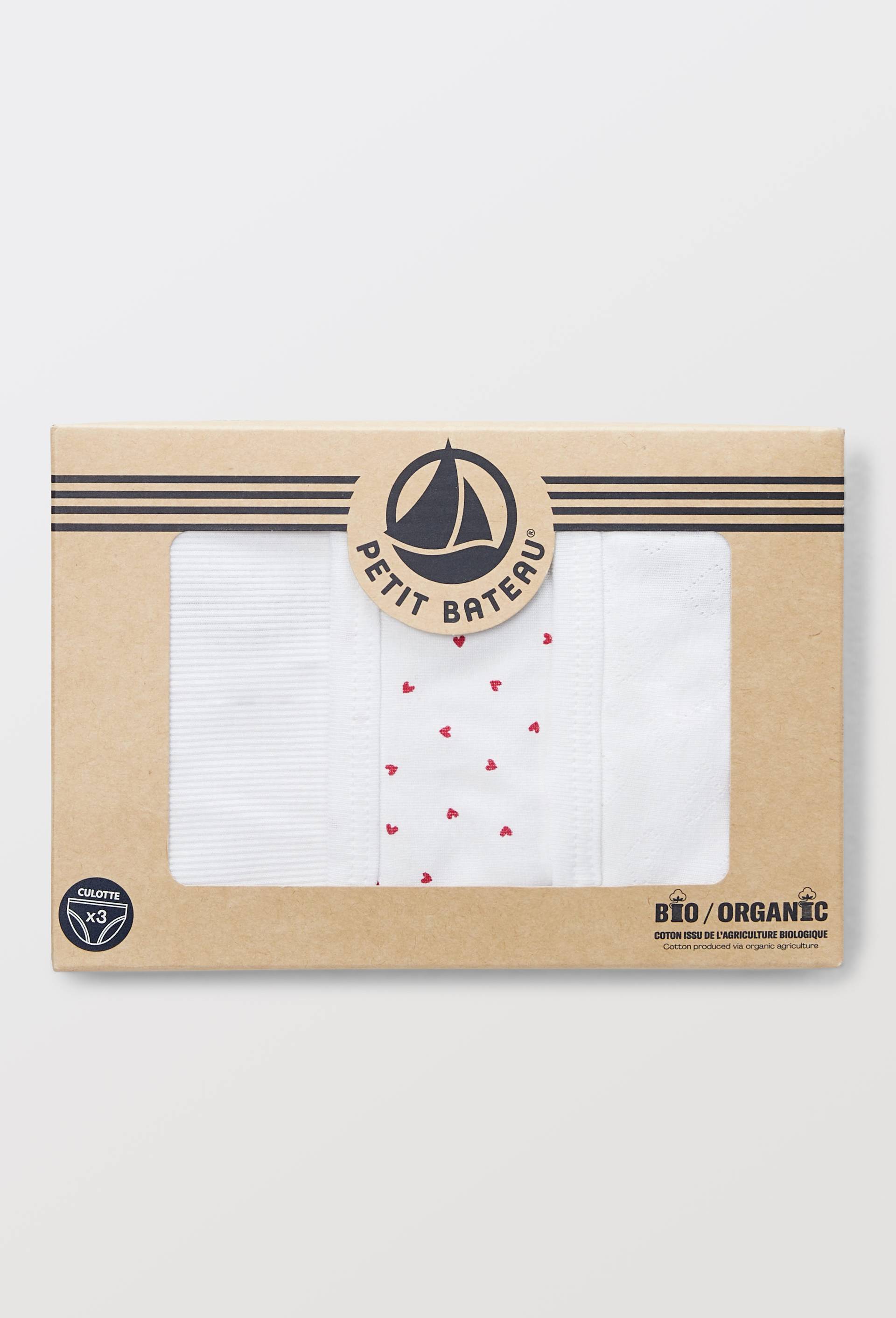 Lot de 3 culottes midi en coton BIO Petit Bateau, certifi&eacute; OEKO-TEX, Blanc, large image number 1.0