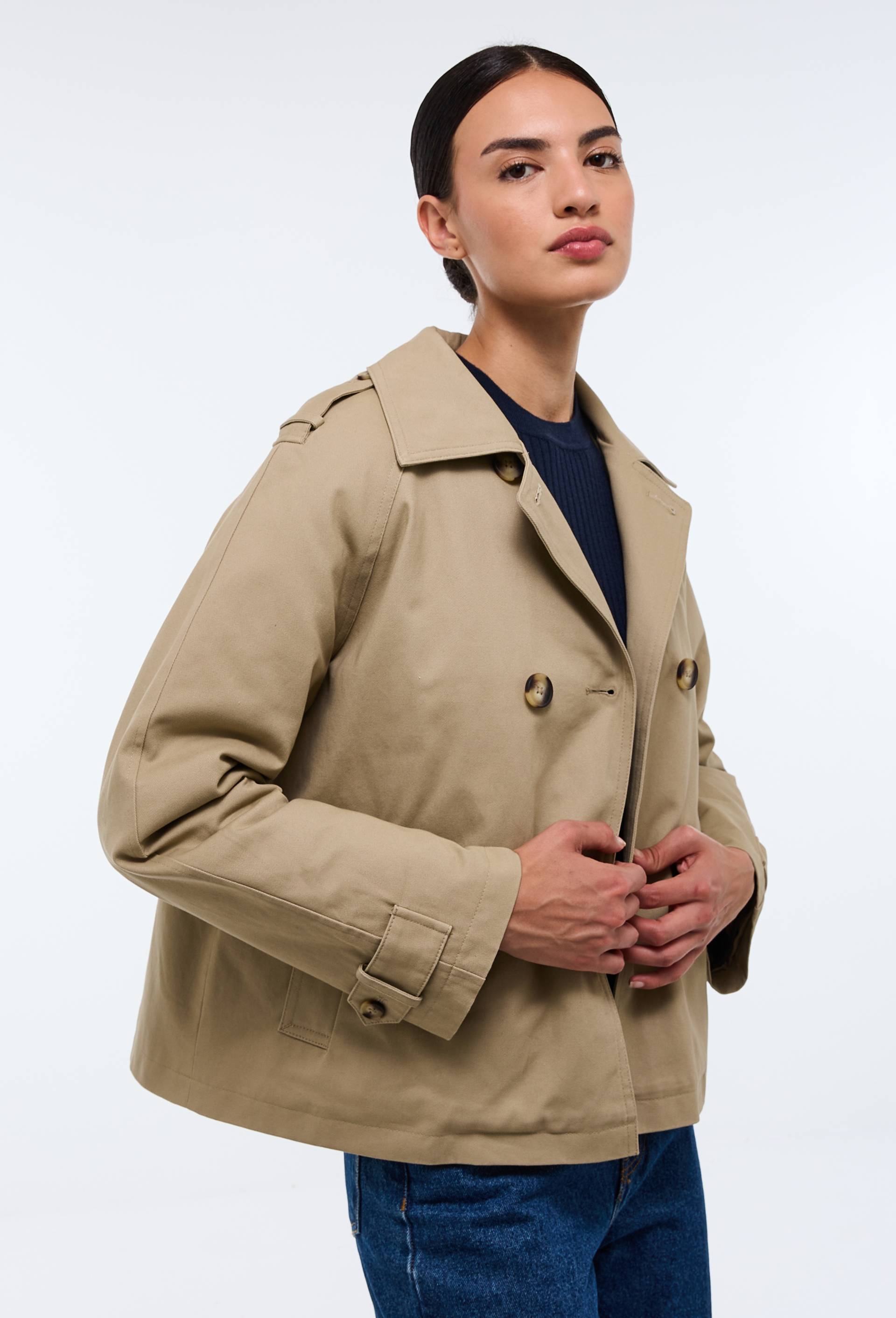 Trench court en coton avec doublure amovible, Beige, large image number 1.0