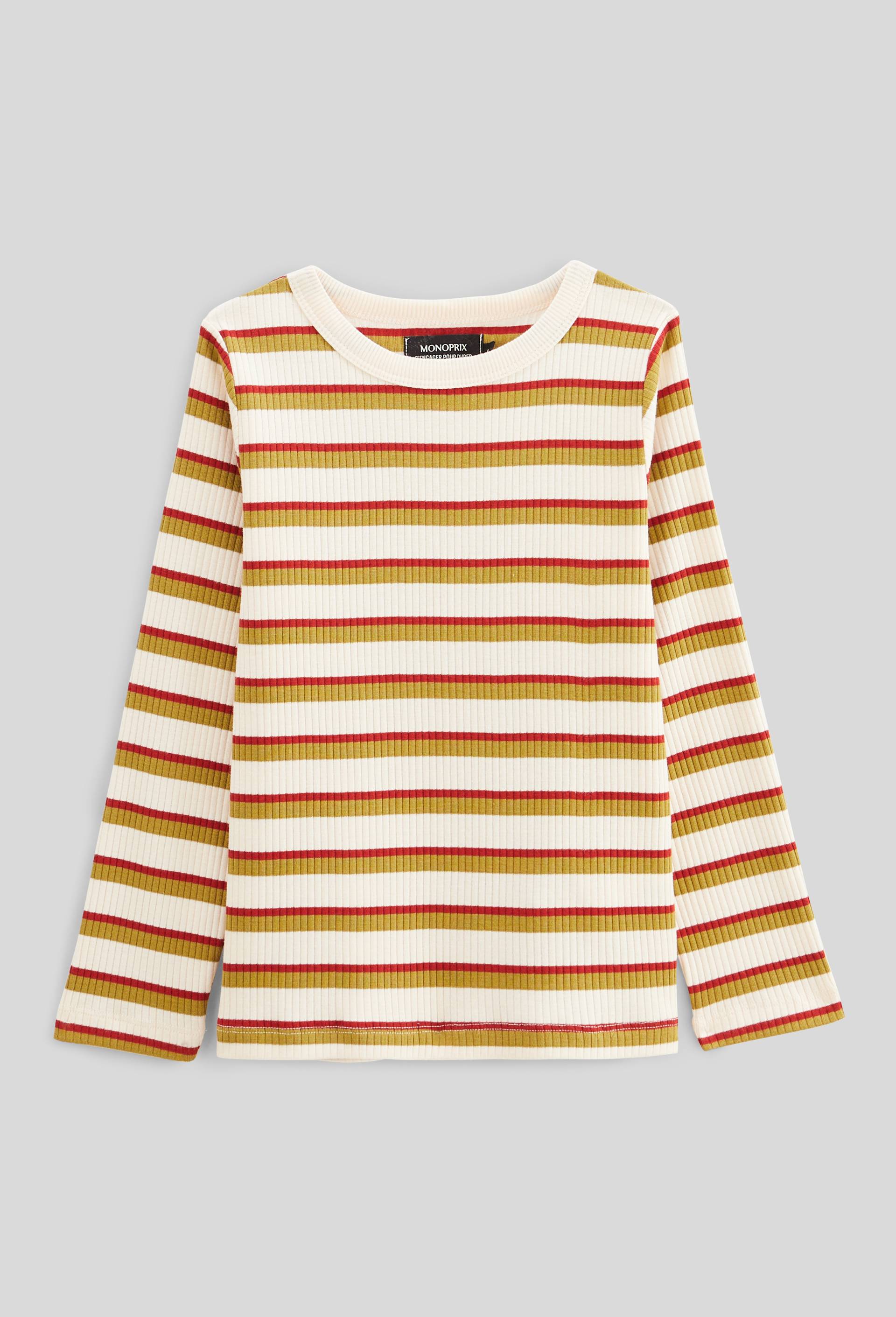 T-shirt manches longues ray&eacute;, Beige clair, large image number 2