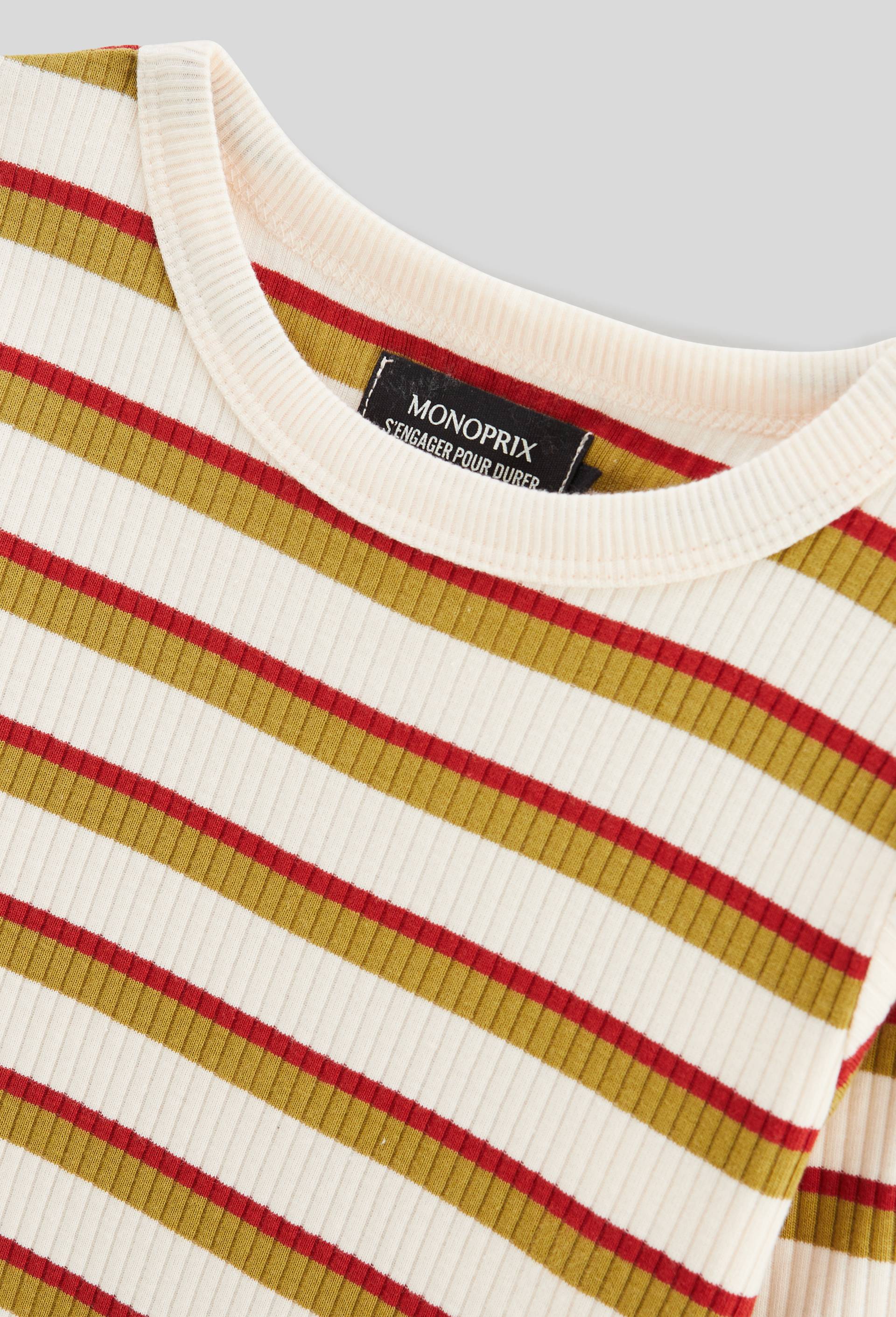 T-shirt manches longues ray&eacute;, Beige clair, large image number 4