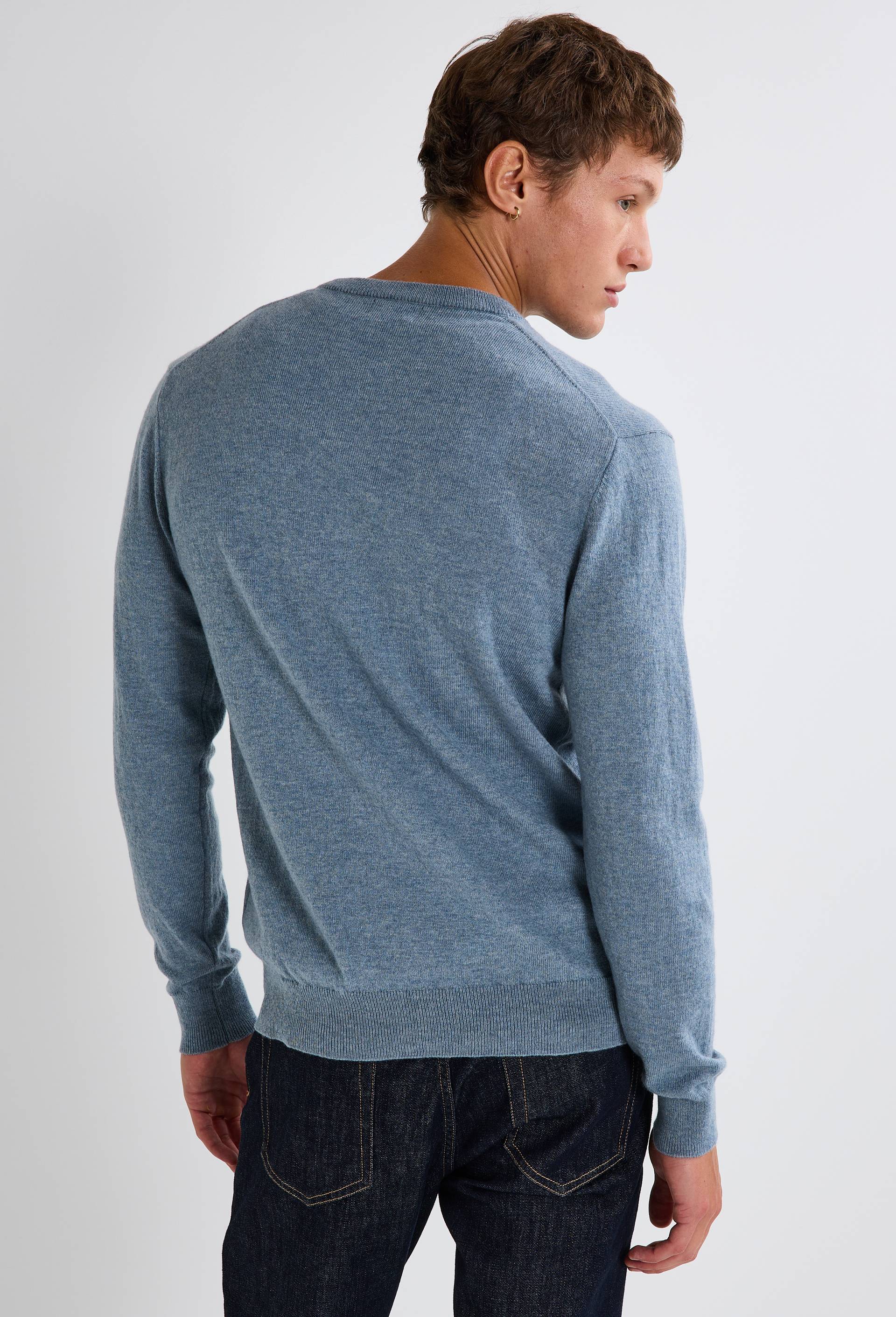 Pull col rond en m&eacute;lange laine et cachemire, Bleu, large image number 1