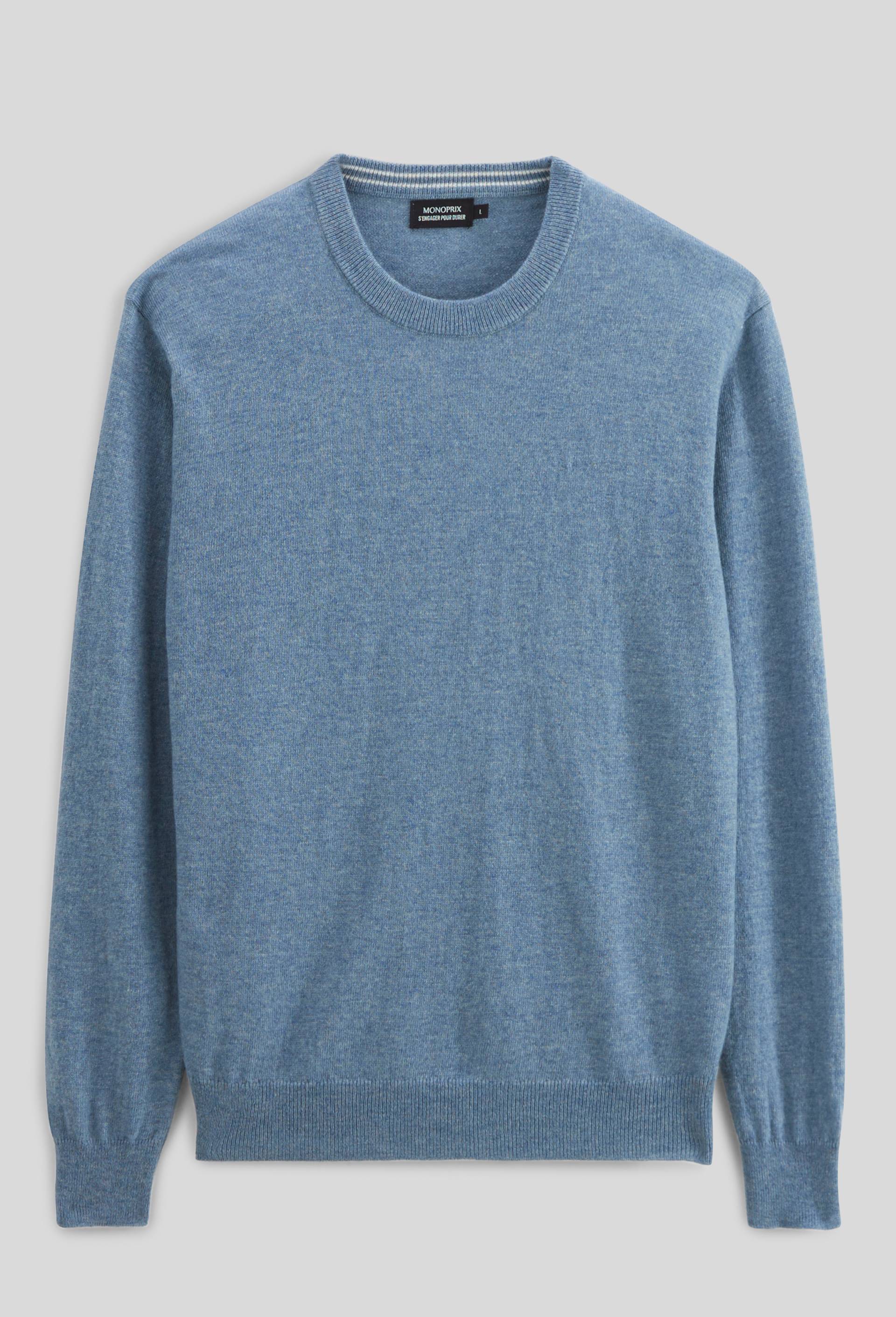 Pull col rond en m&eacute;lange laine et cachemire, Bleu, large image number 2