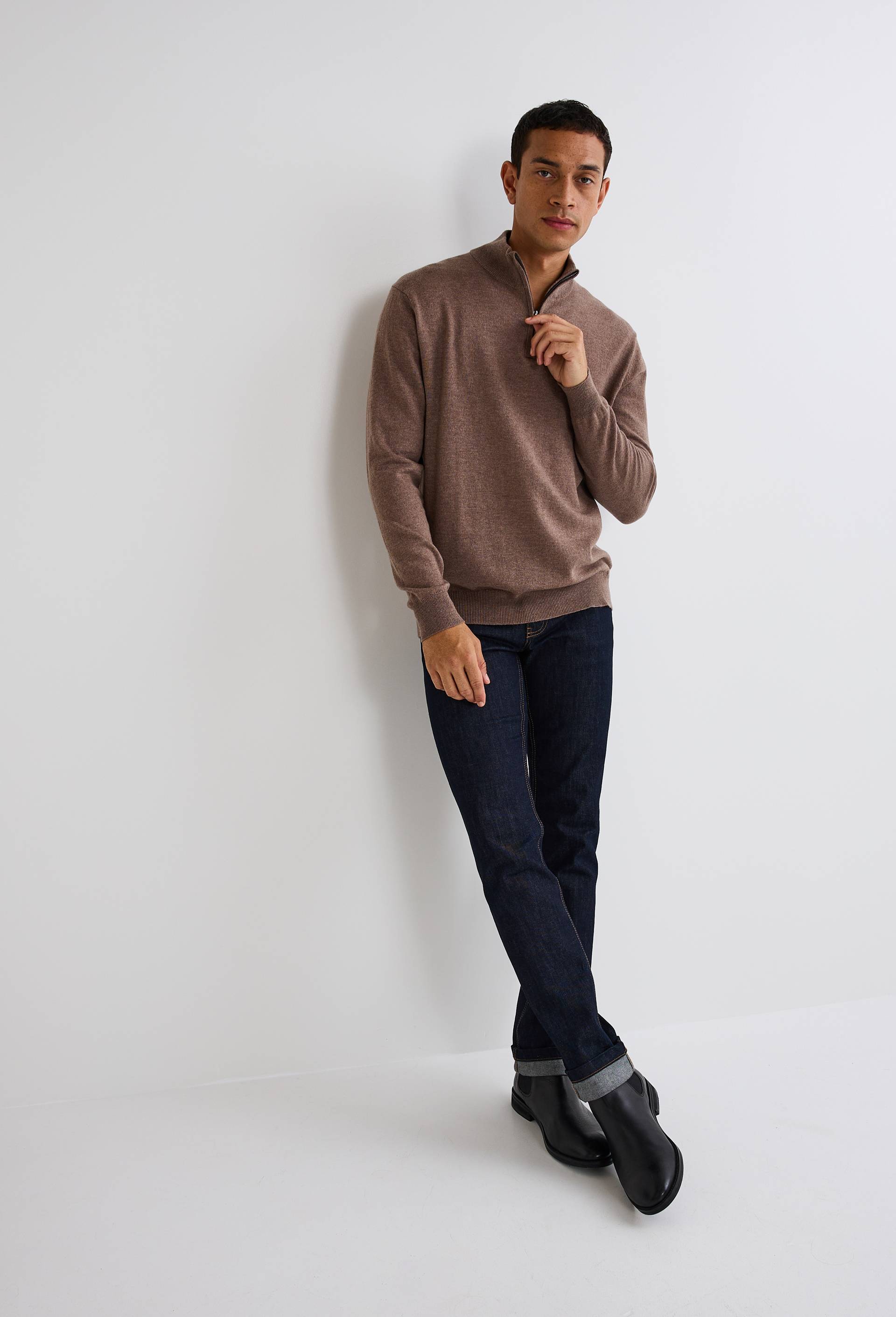 Pull col camionneur en mélange laine et cachemire, Brun clair, swatch image