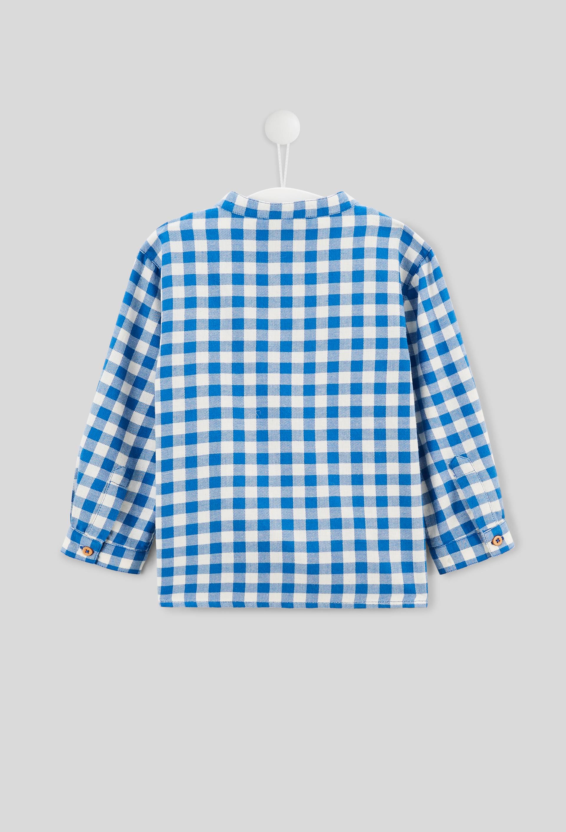 Chemise col mao &agrave; carreaux en coton BIO GOTS, Bleu, large image number 1.0