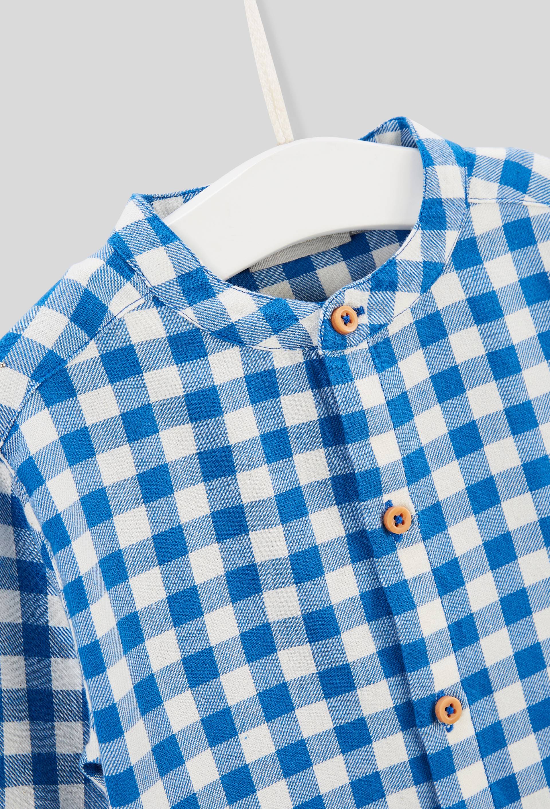 Chemise col mao &agrave; carreaux en coton BIO GOTS, Bleu, large image number 2.0