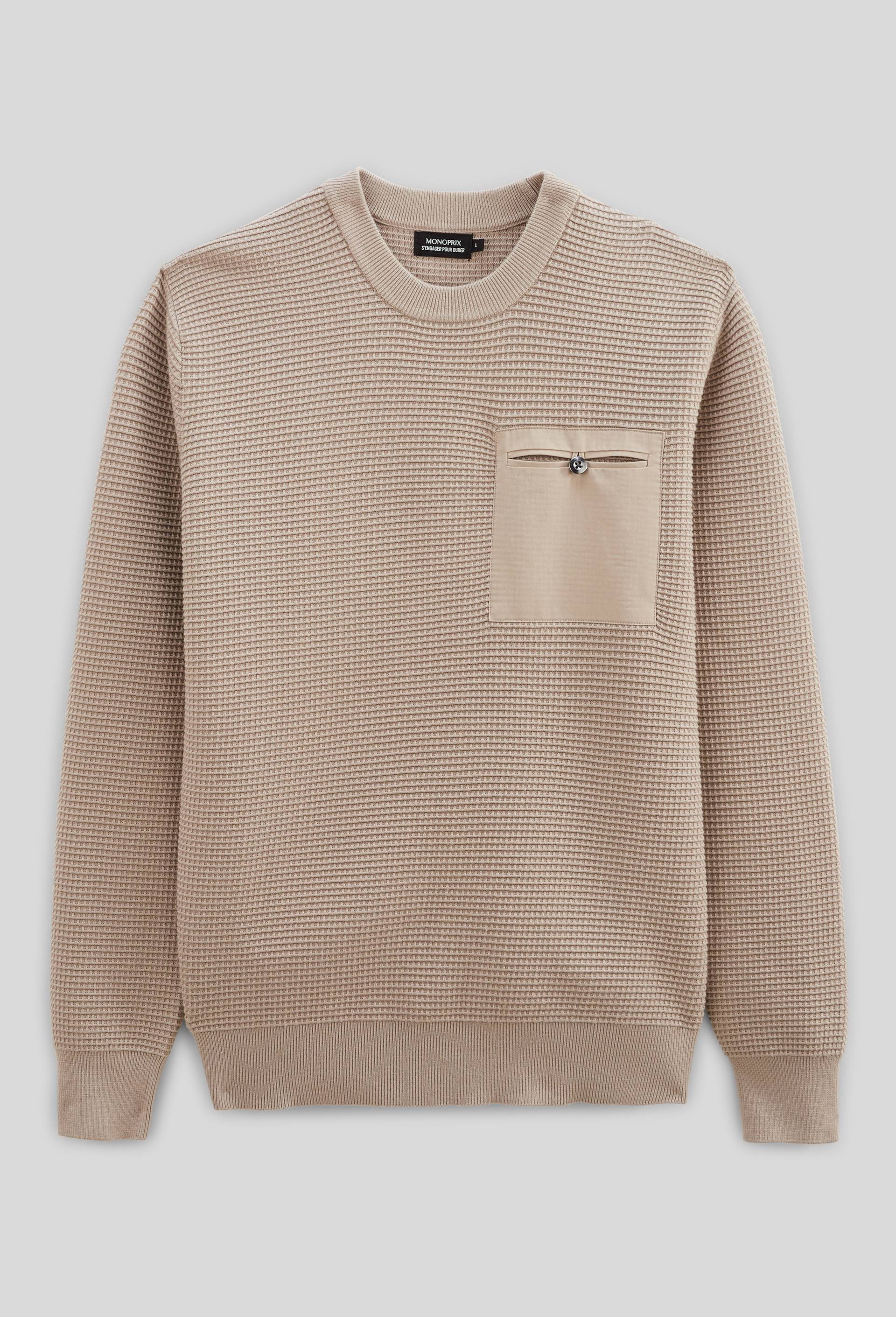 Pull col rond en maille fantaisie, Beige clair, large image number 5