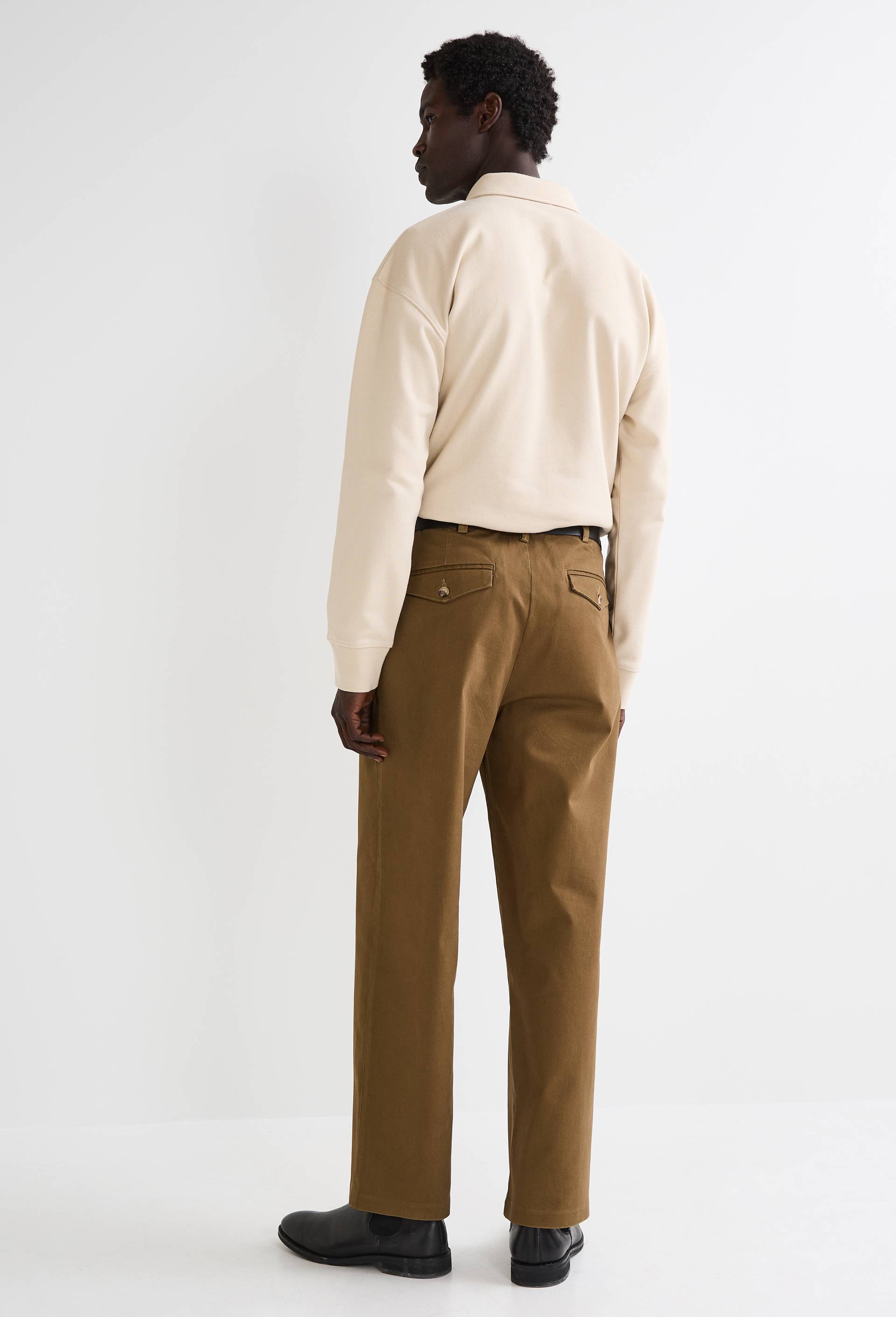 Pantalon &agrave; pince en coton, Beige fonc&eacute;, large image number 1