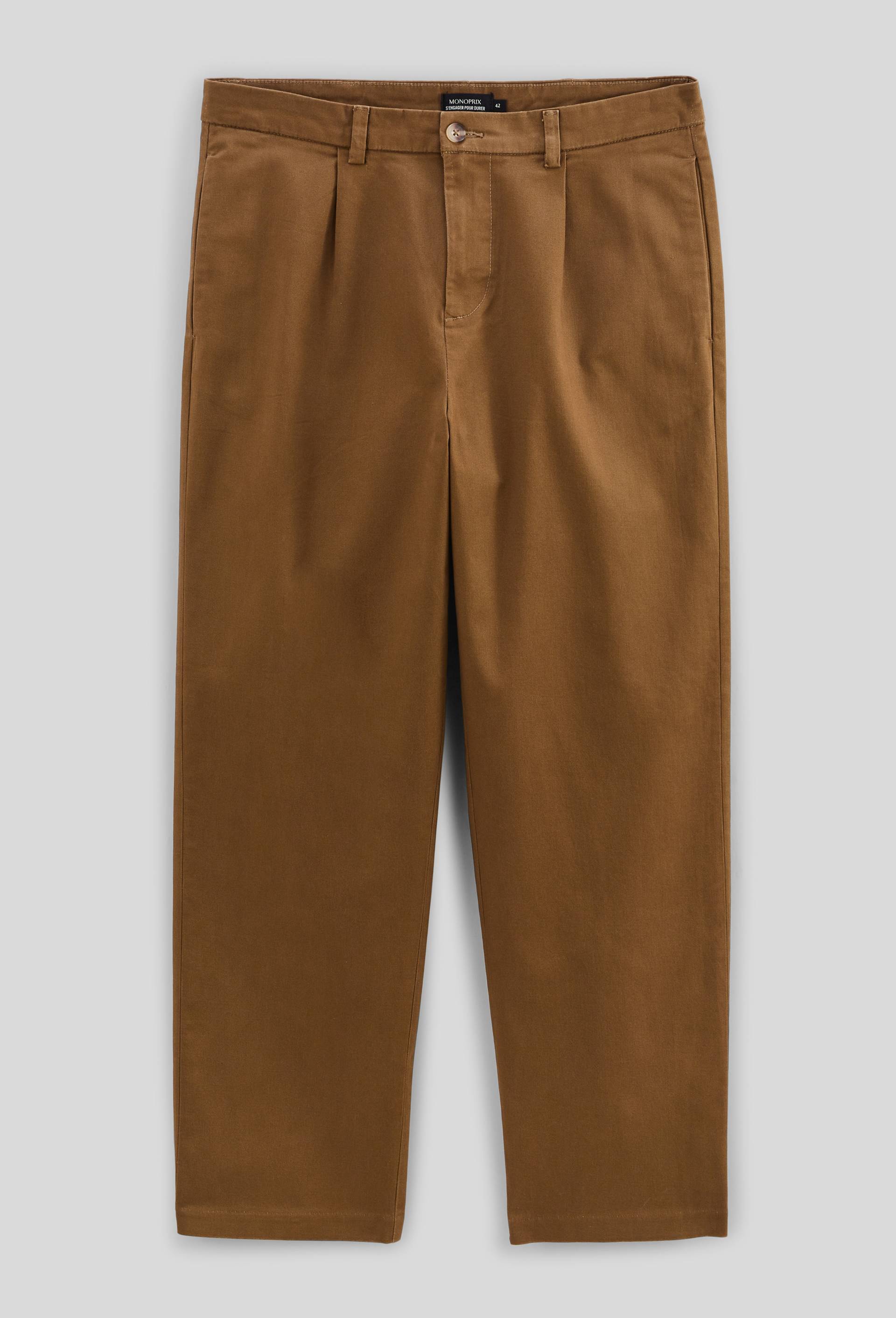Pantalon &agrave; pince en coton, Beige fonc&eacute;, large image number 2