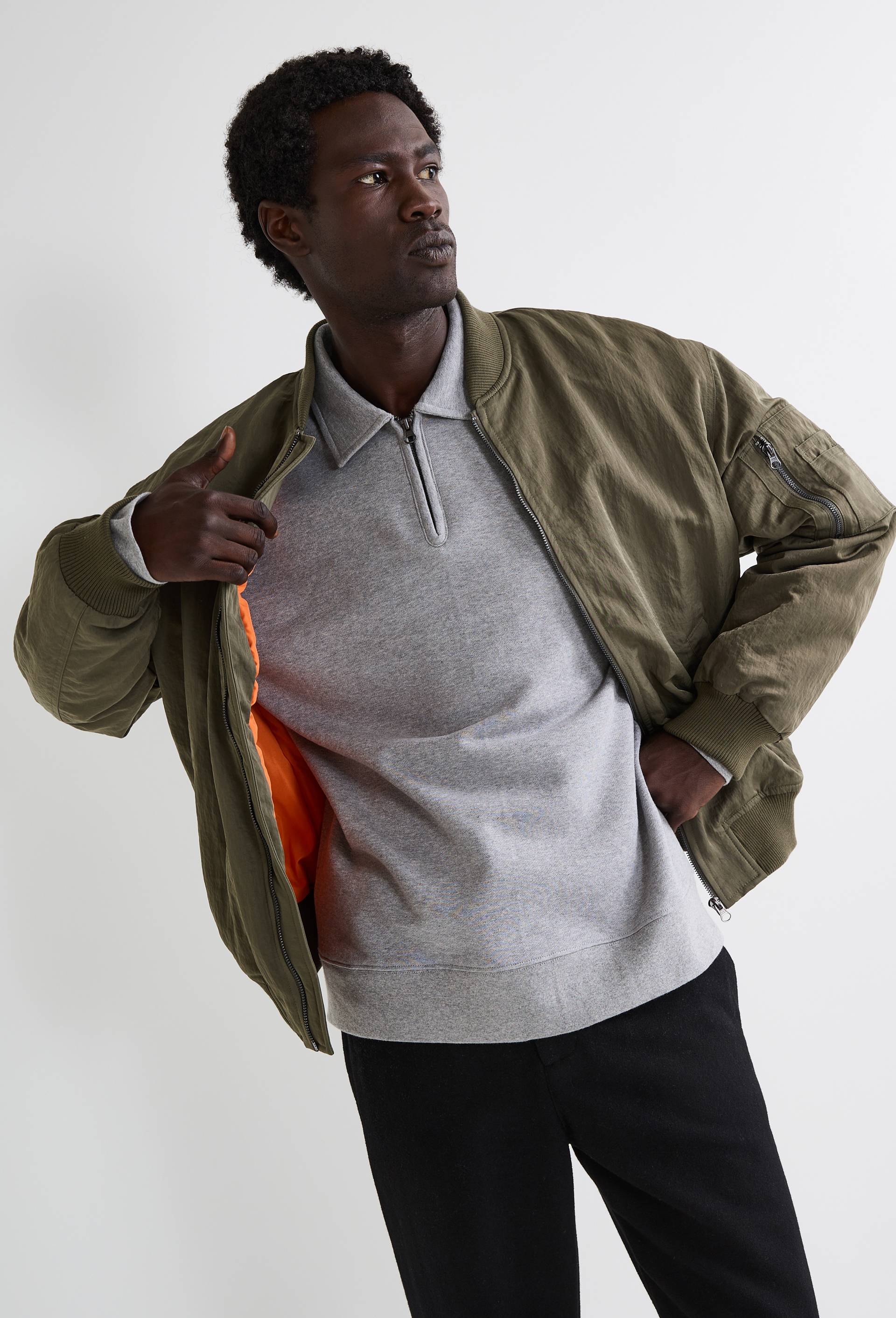 Blouson bomber zipp&eacute;, Vert fonc&eacute;, large image number 4