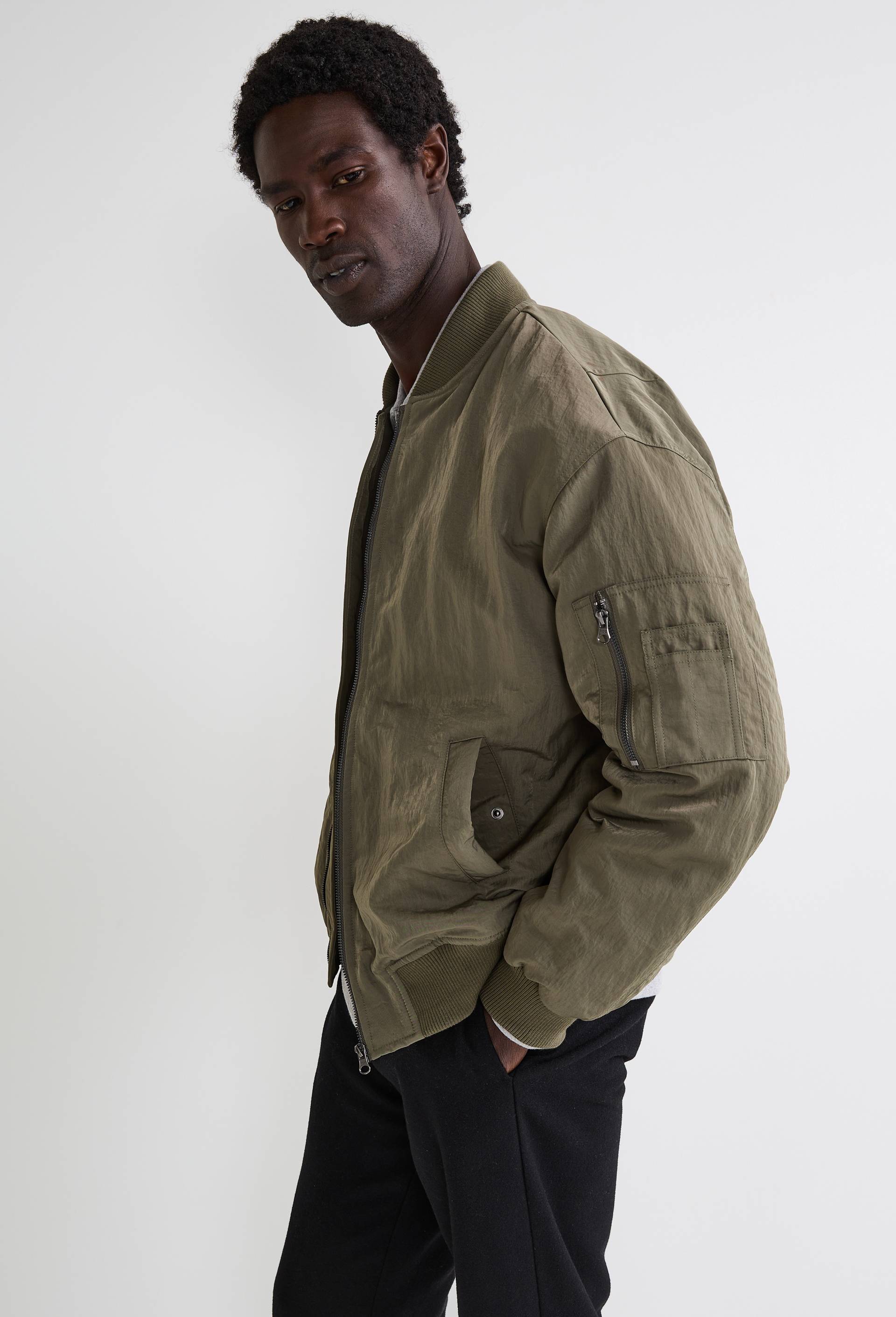 Blouson bomber zipp&eacute;, Vert fonc&eacute;, large image number 5