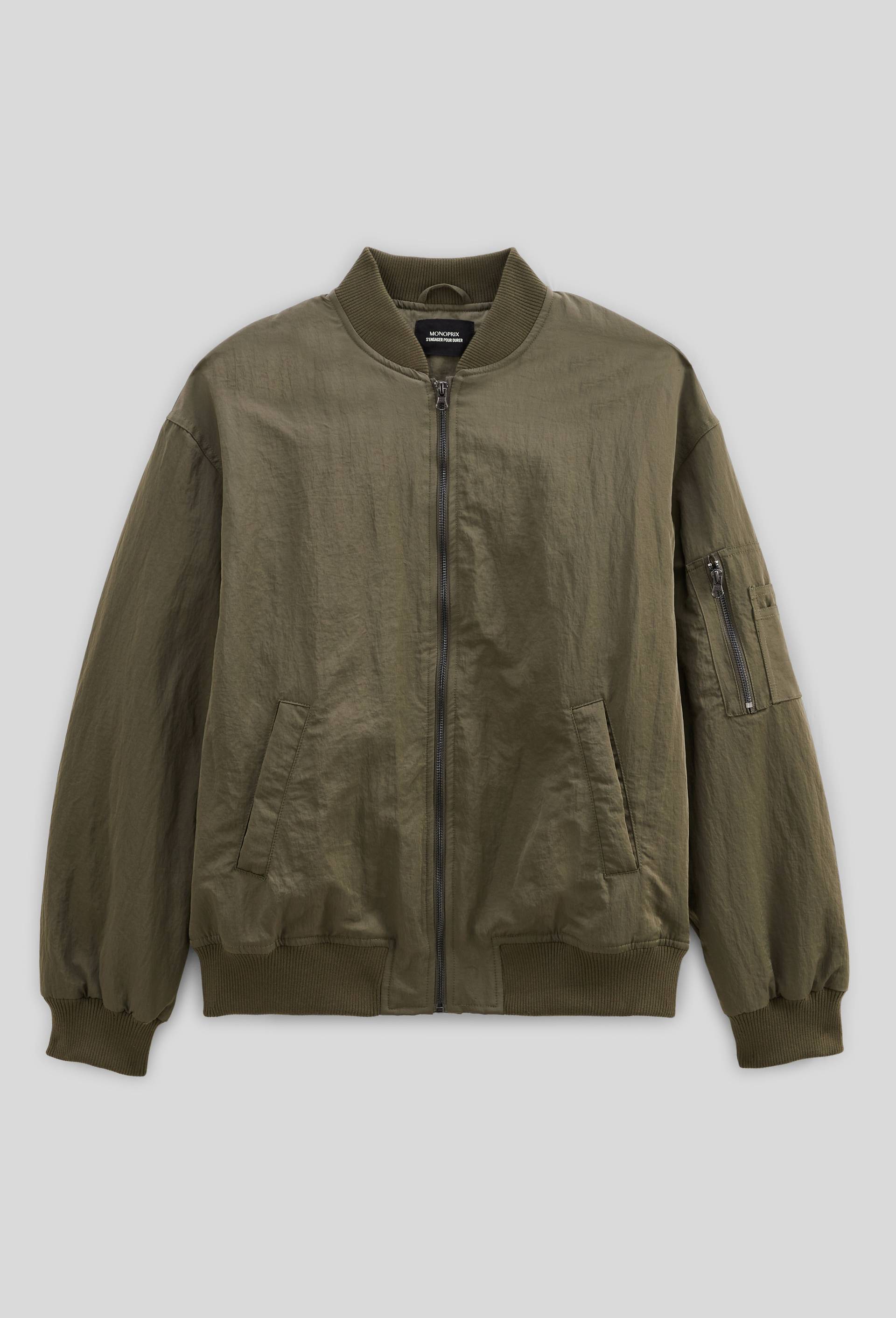 Blouson bomber zipp&eacute;, Vert fonc&eacute;, large image number 7.0