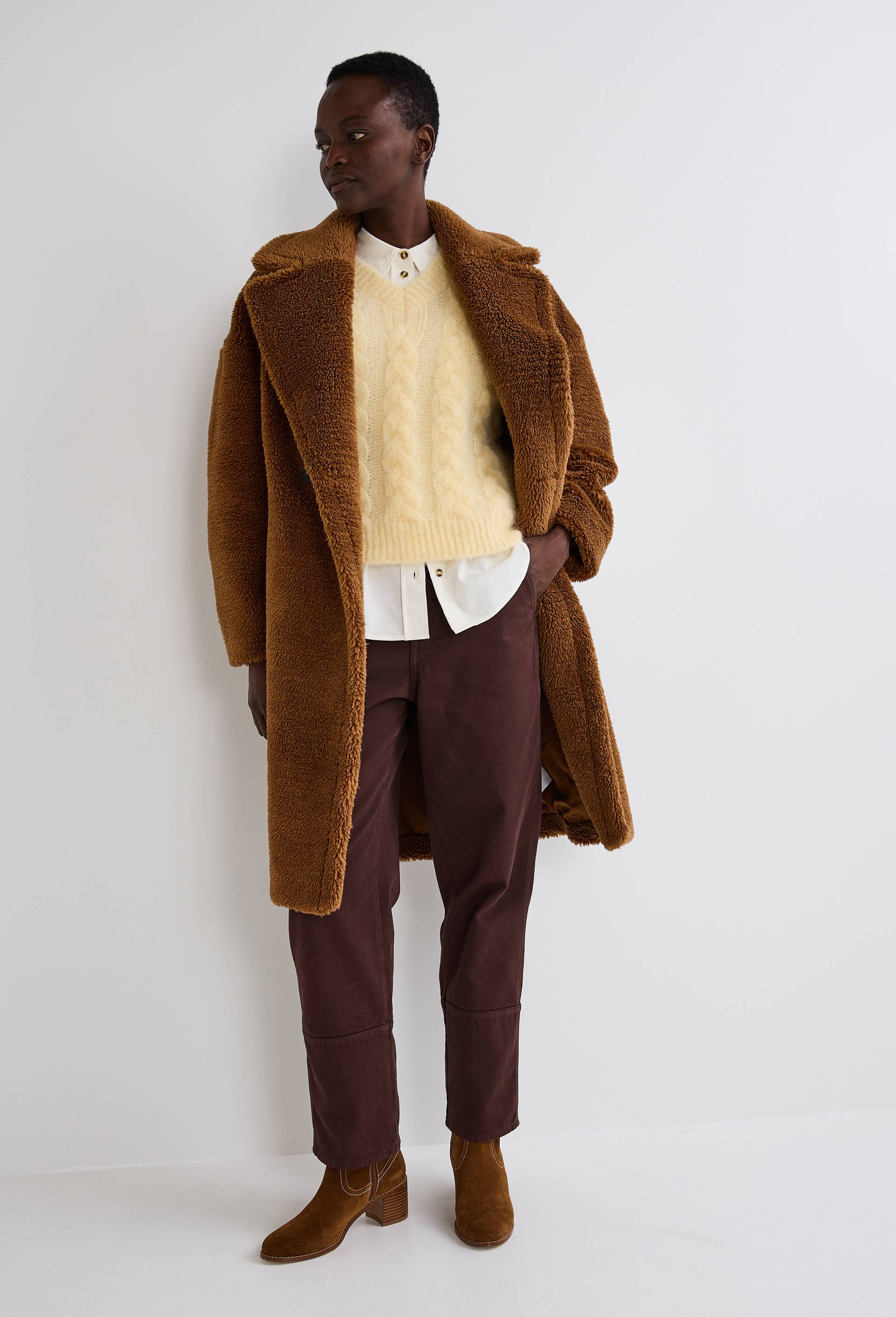 Manteau long en fausse fourrure, Beige, large image number 0