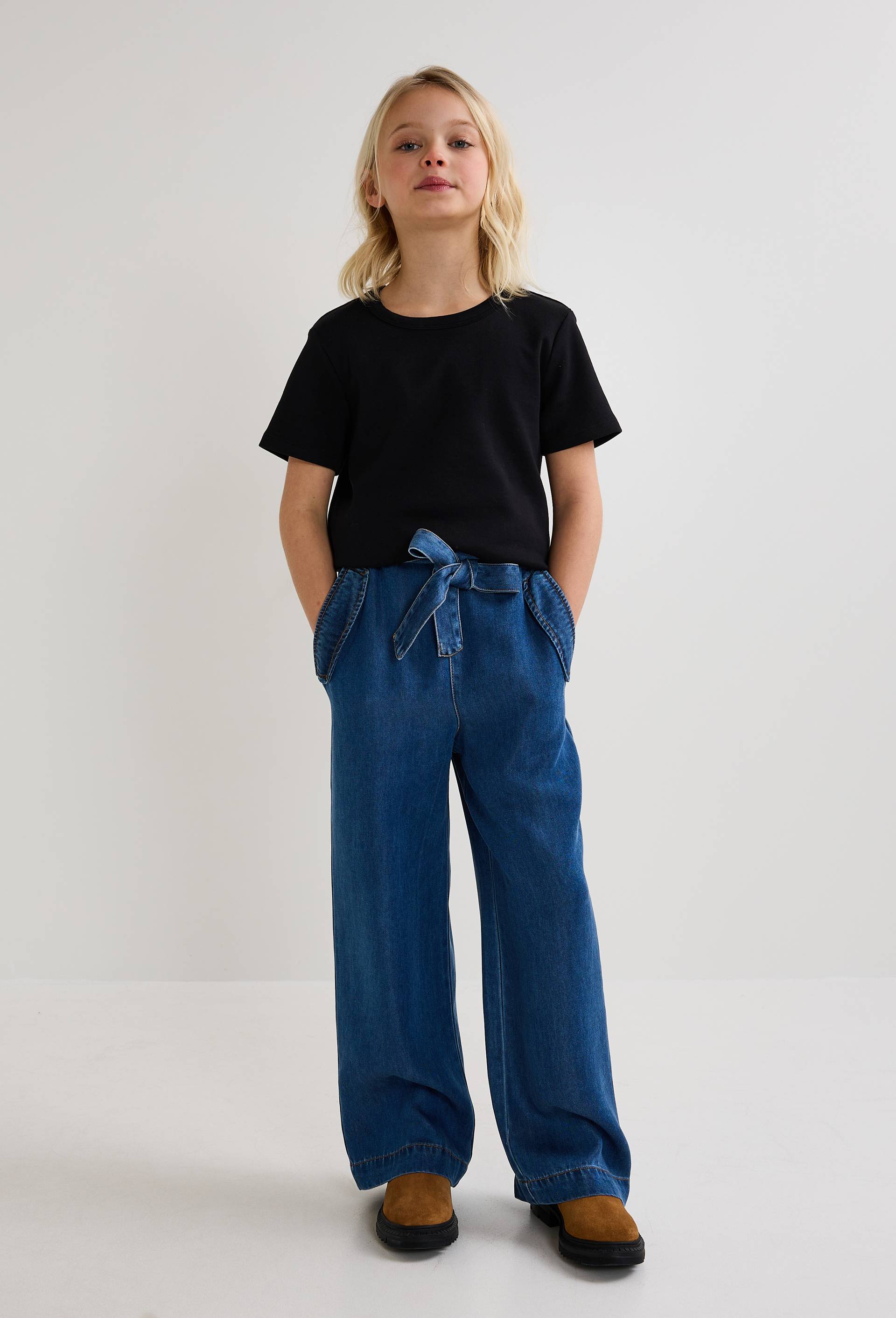 Pantalon large ceintur&eacute;, Bleu fonc&eacute;, large image number 0