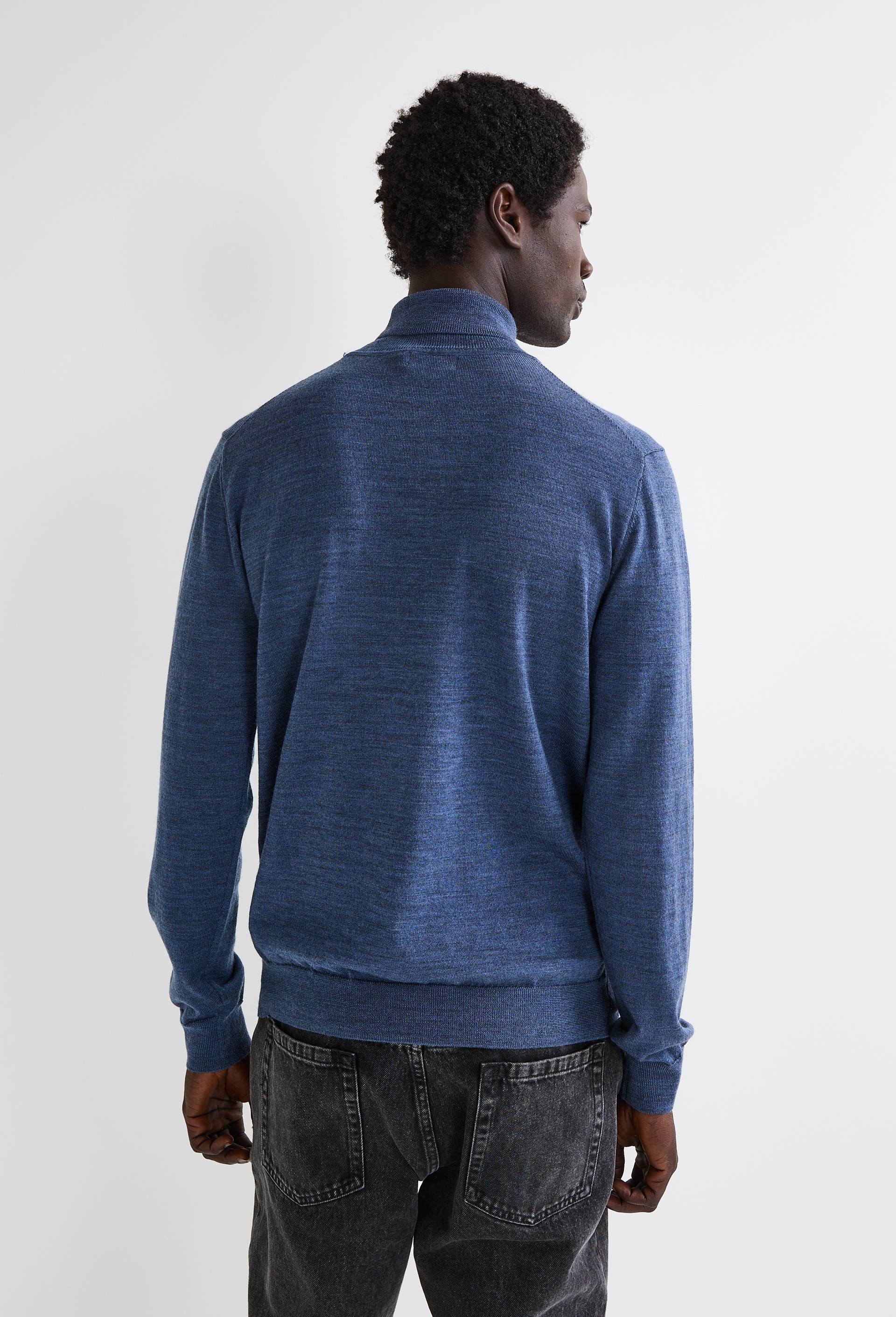 Pull col roul&eacute; en laine m&eacute;rinos, Bleu fonc&eacute;, large image number 1