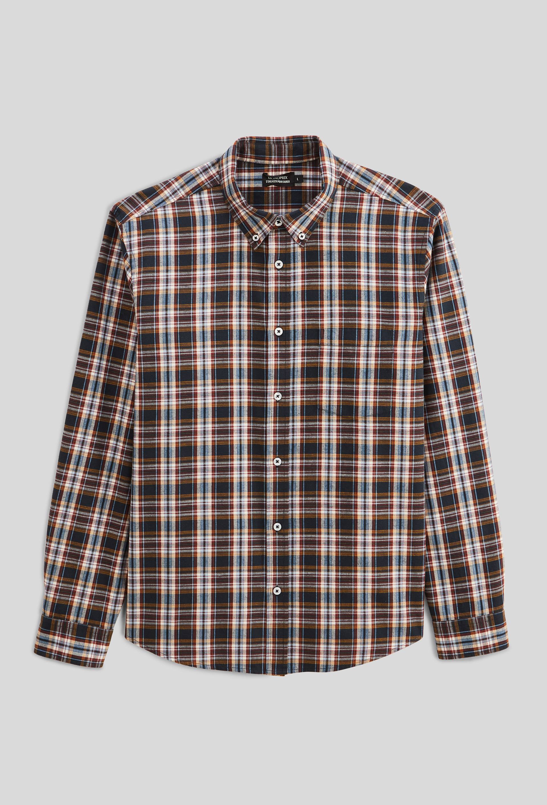 Chemise manches longues à carreaux en flanelle de coton BIO GOTS, Bleu foncé, large image number 2