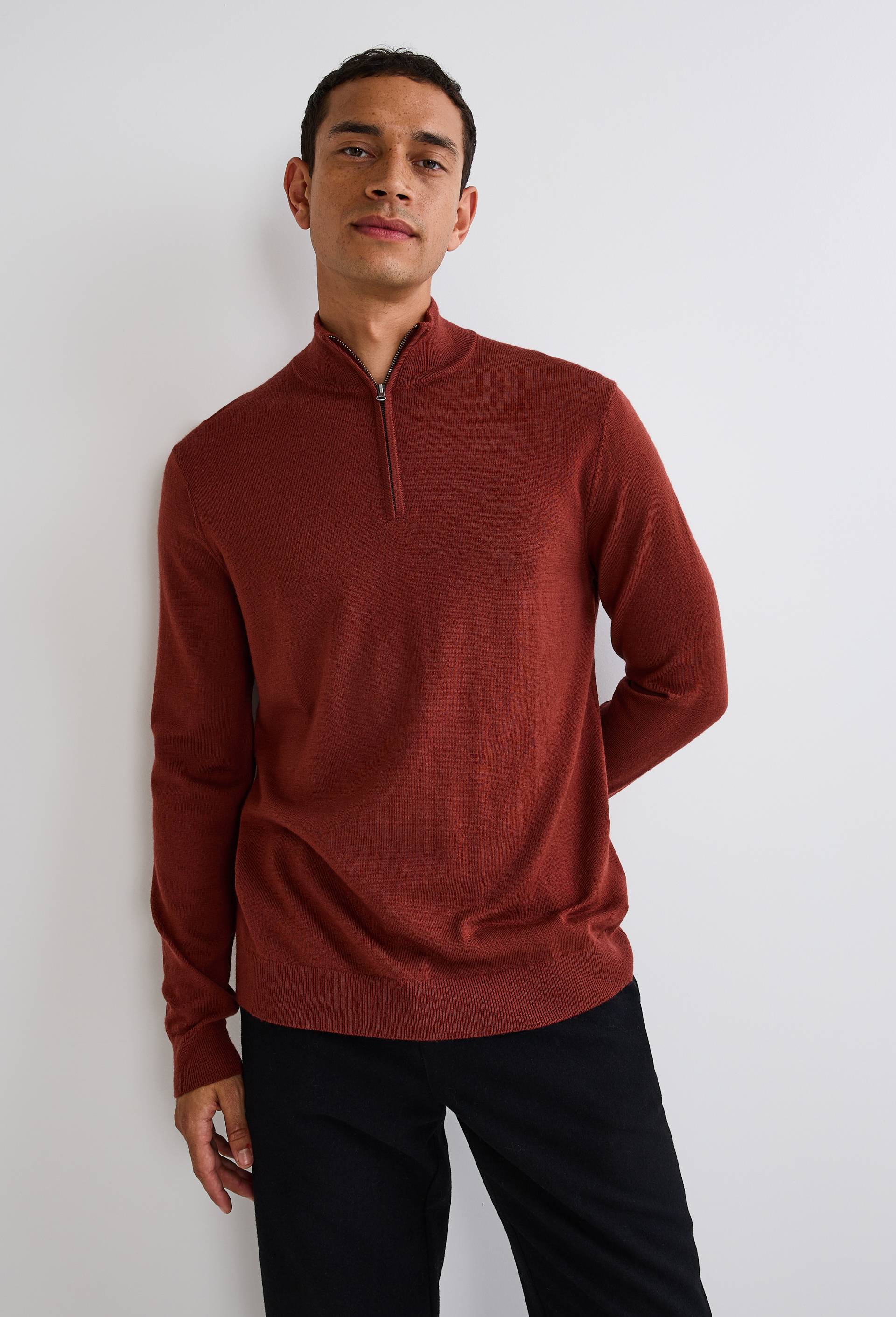 Pull col camionneur en laine mérinos, Brun, swatch image