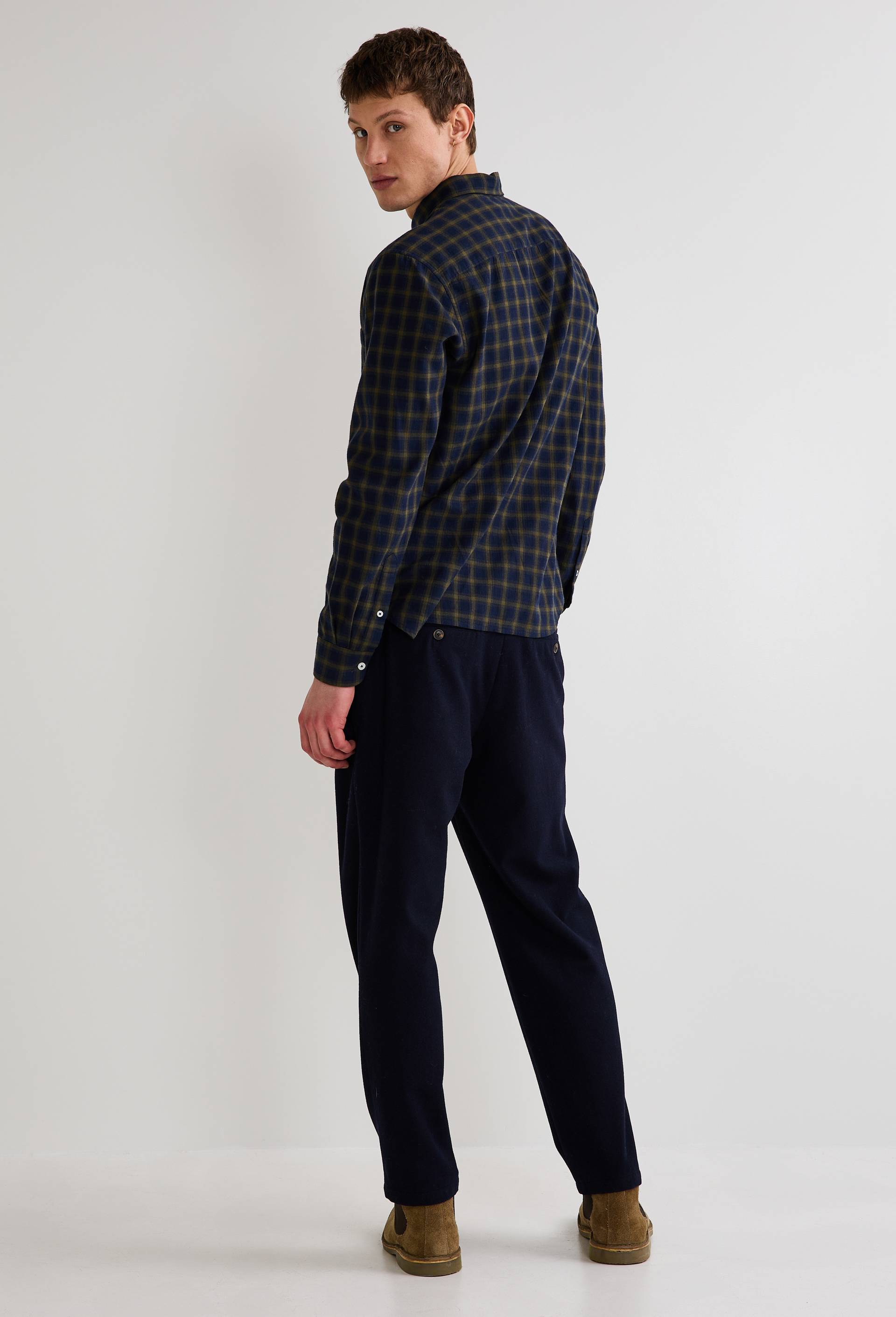 Pantalon 7/8&egrave;me en m&eacute;lange laine, Bleu fonc&eacute;, large image number 1