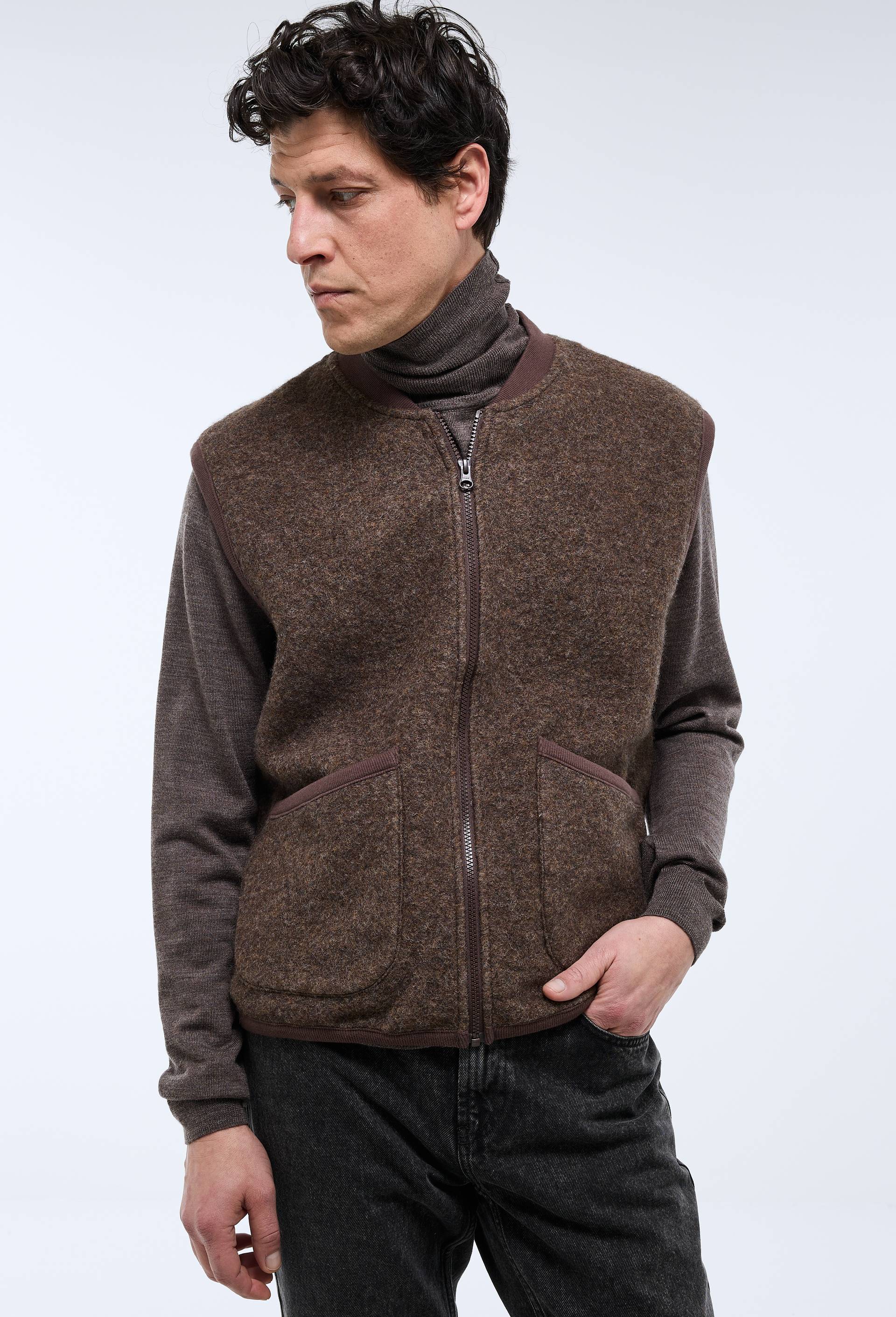 Veste sans manches zipp&eacute;e en m&eacute;lange laine, Brun, large image number 2