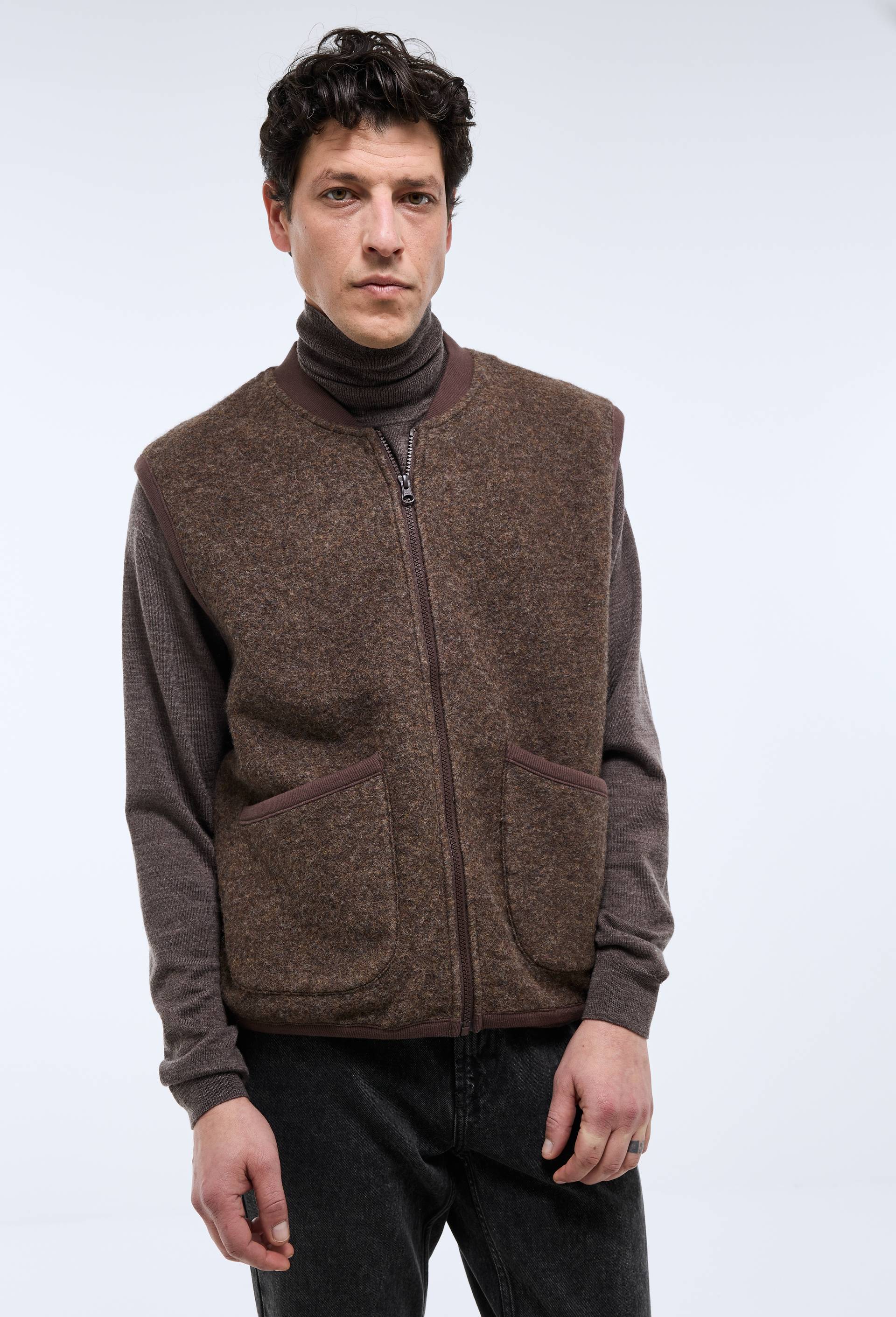 Veste sans manches zipp&eacute;e en m&eacute;lange laine, Brun, large image number 3