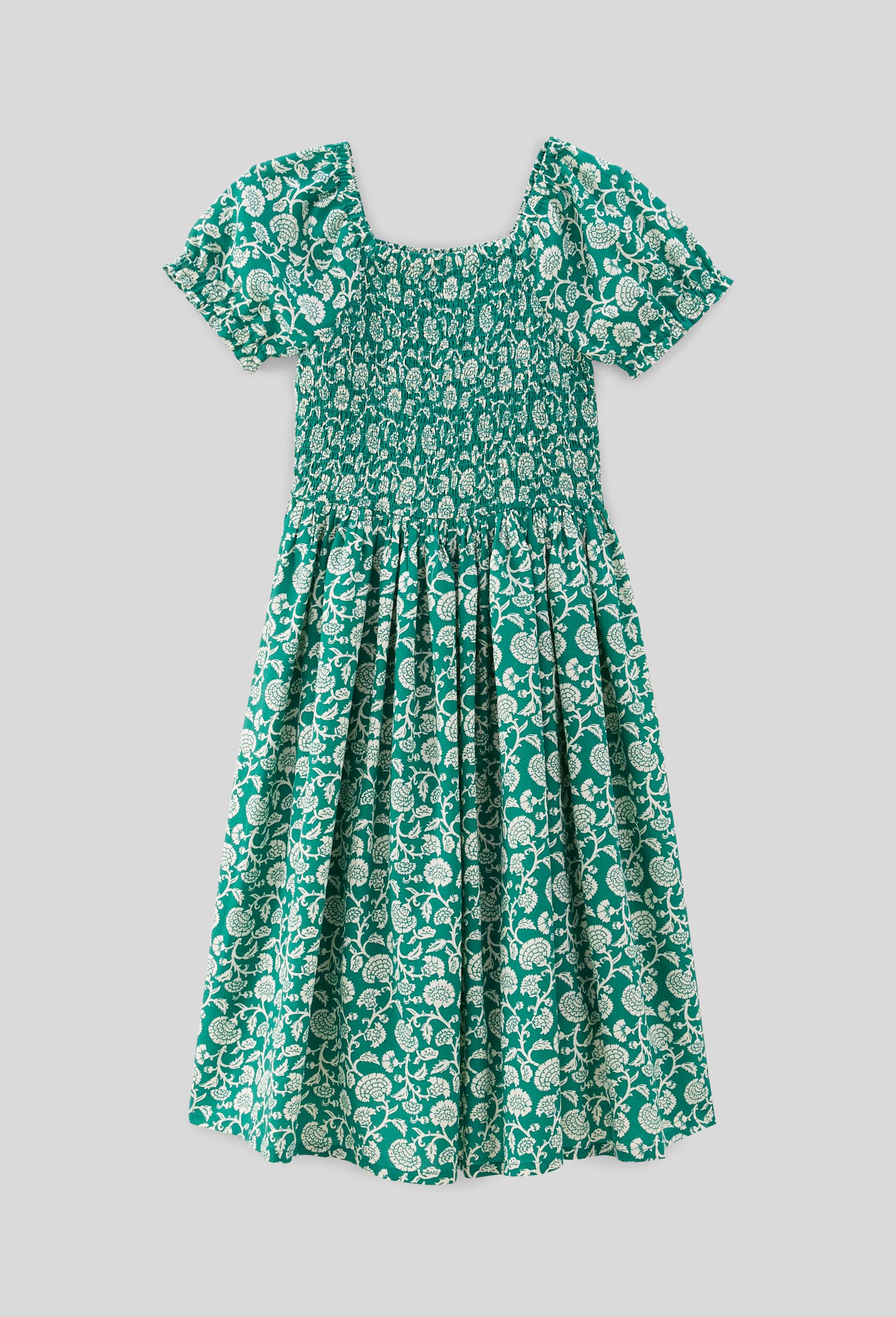 Robe longue &agrave; smocks imprim&eacute;e, Vert fonc&eacute;, large image number 1
