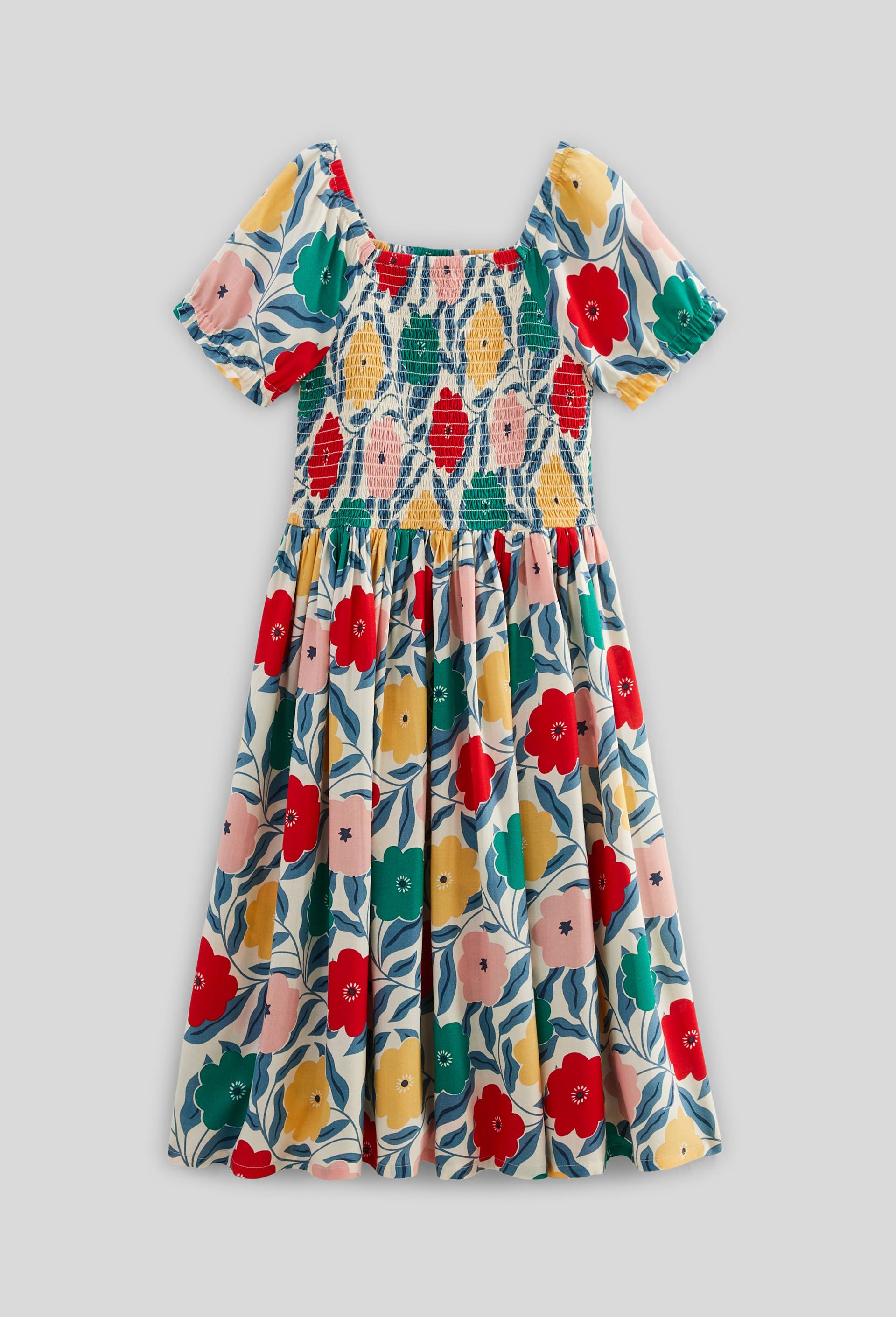 Robe longue à smocks imprimée