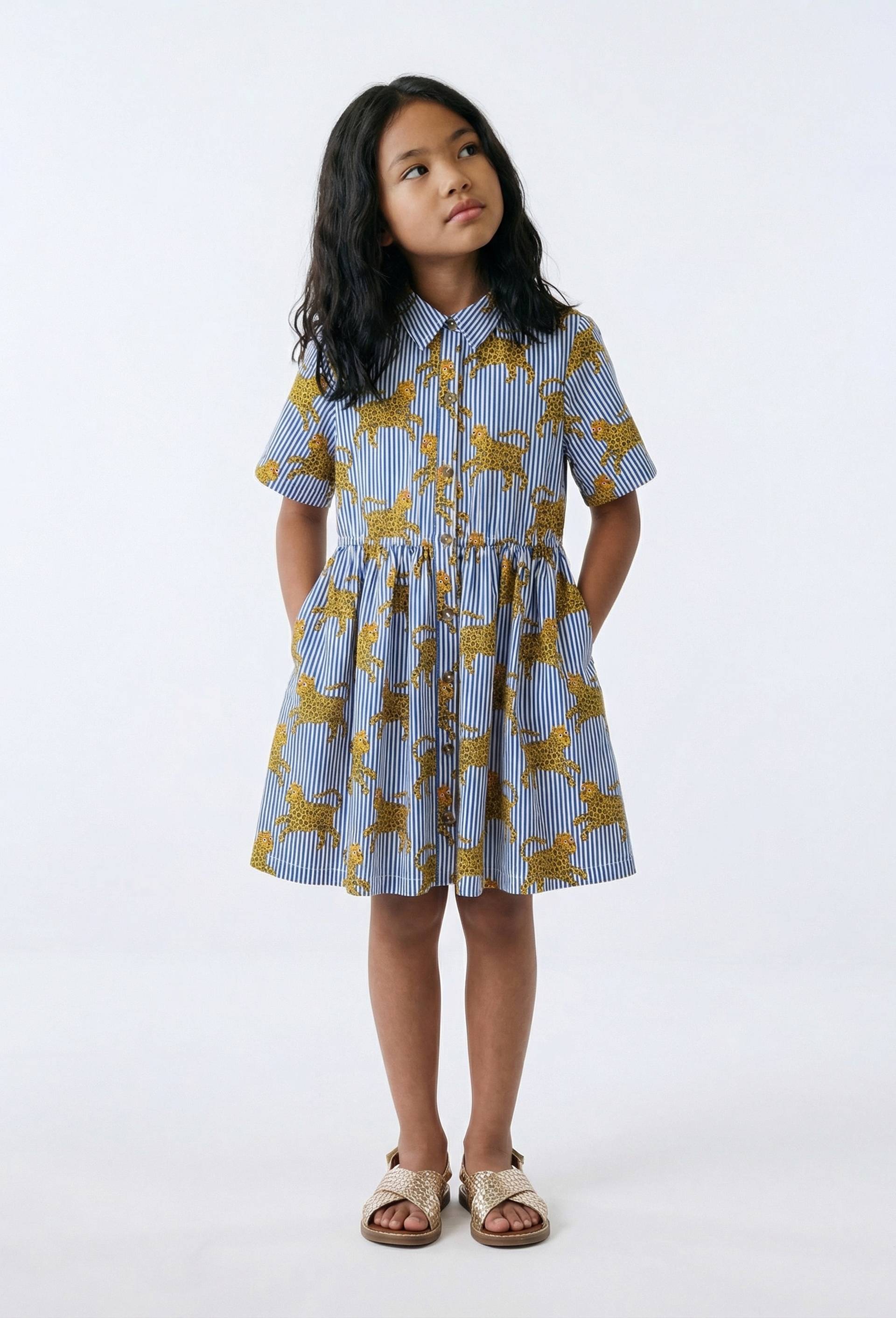 Robe col chemise imprim&eacute;e en coton, Beige clair, large image number 0.0