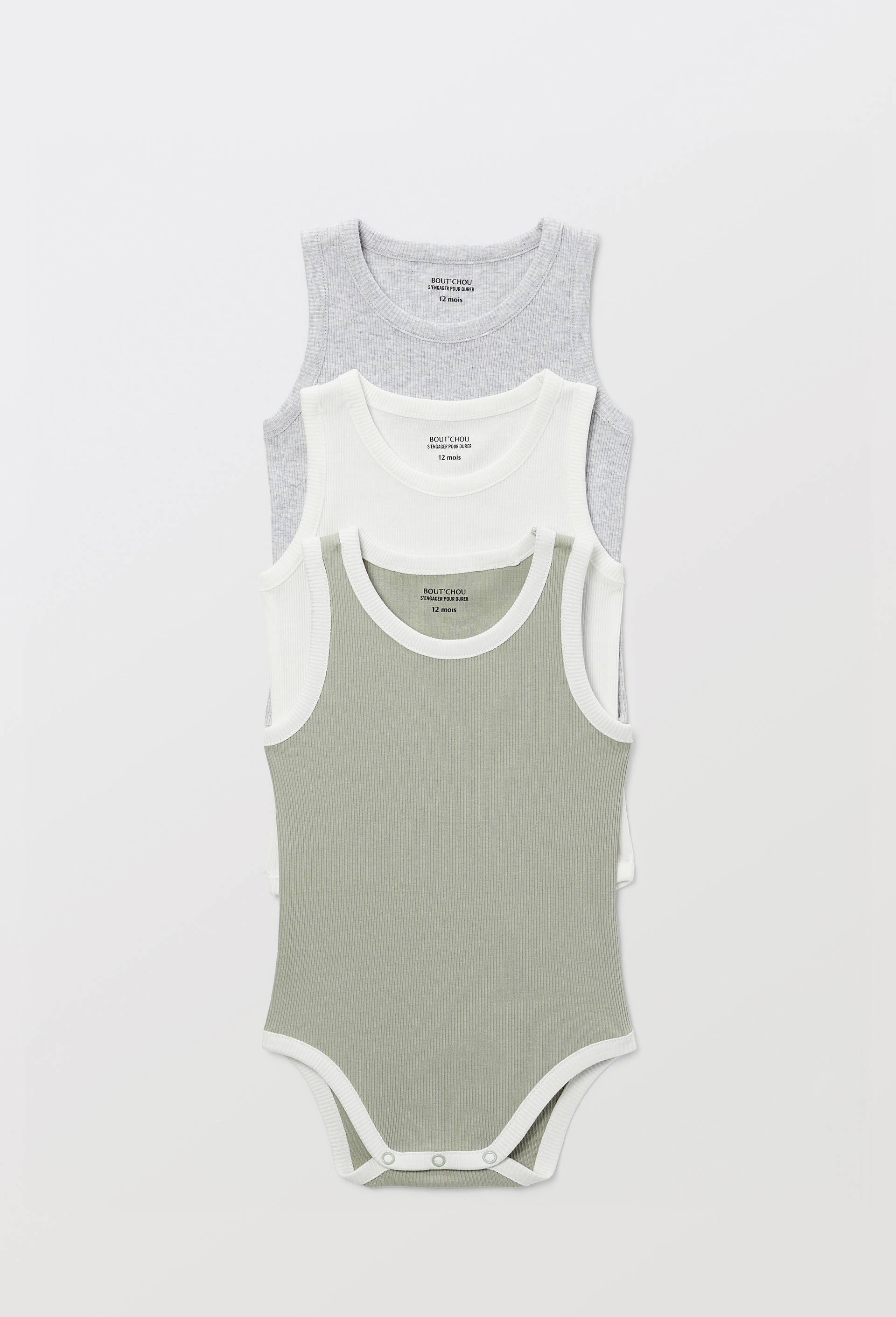 Lot de 3 bodies sans manches uni en coton BIO GOTS, Ecru, large image number 0.0