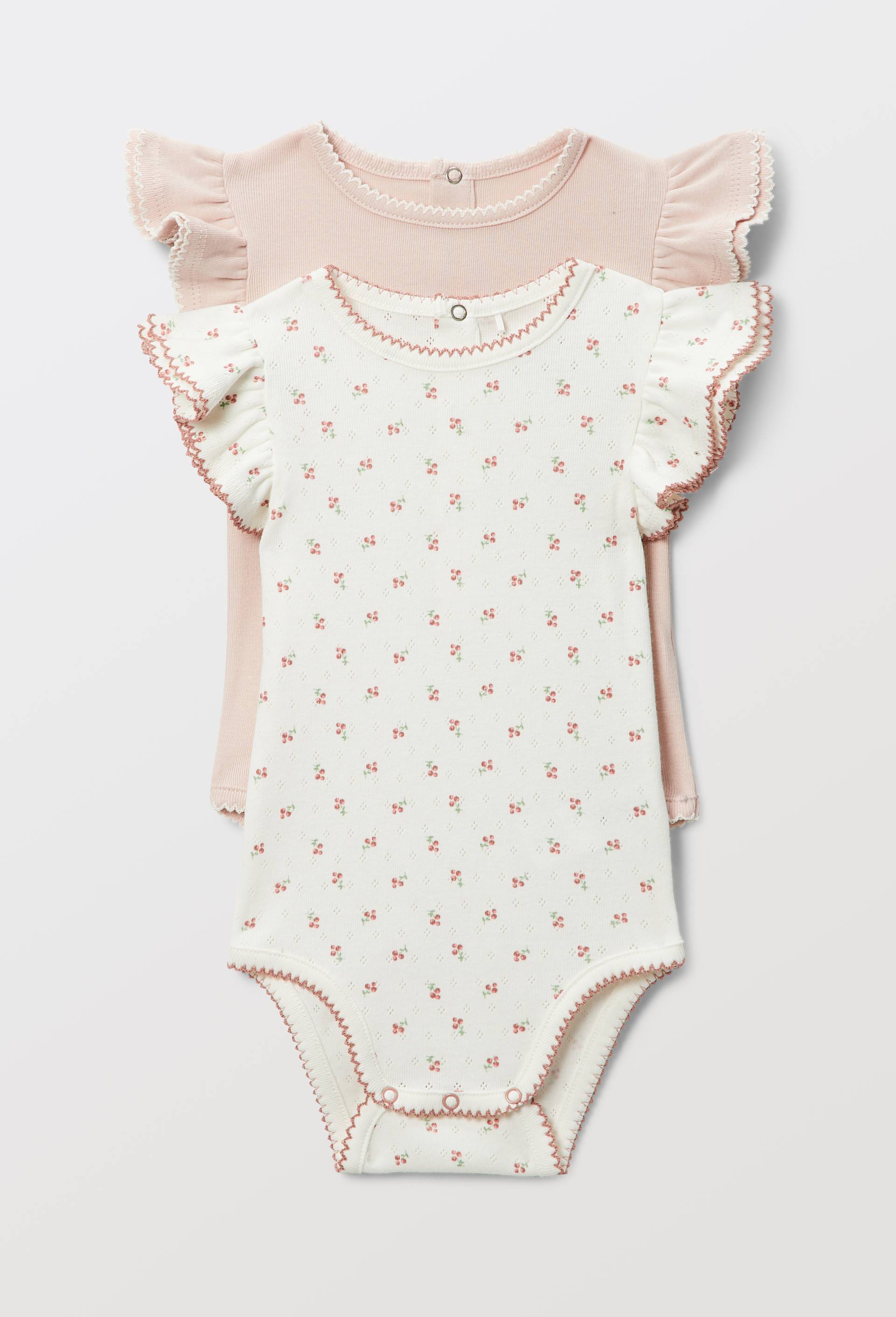 Lot de 2 bodies manches courtes imprim&eacute; en coton BIO GOTS, Ecru, large image number 0