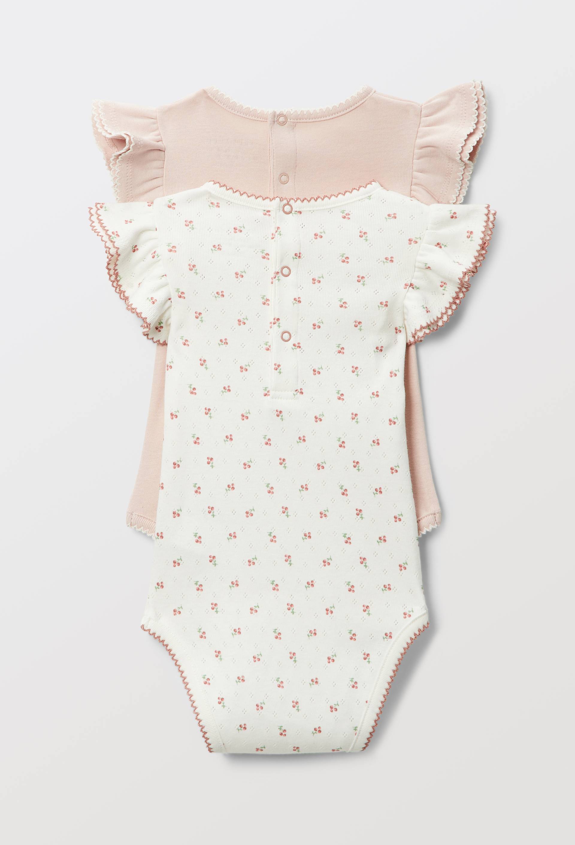 Lot de 2 bodies manches courtes imprim&eacute; en coton BIO GOTS, Ecru, large image number 1