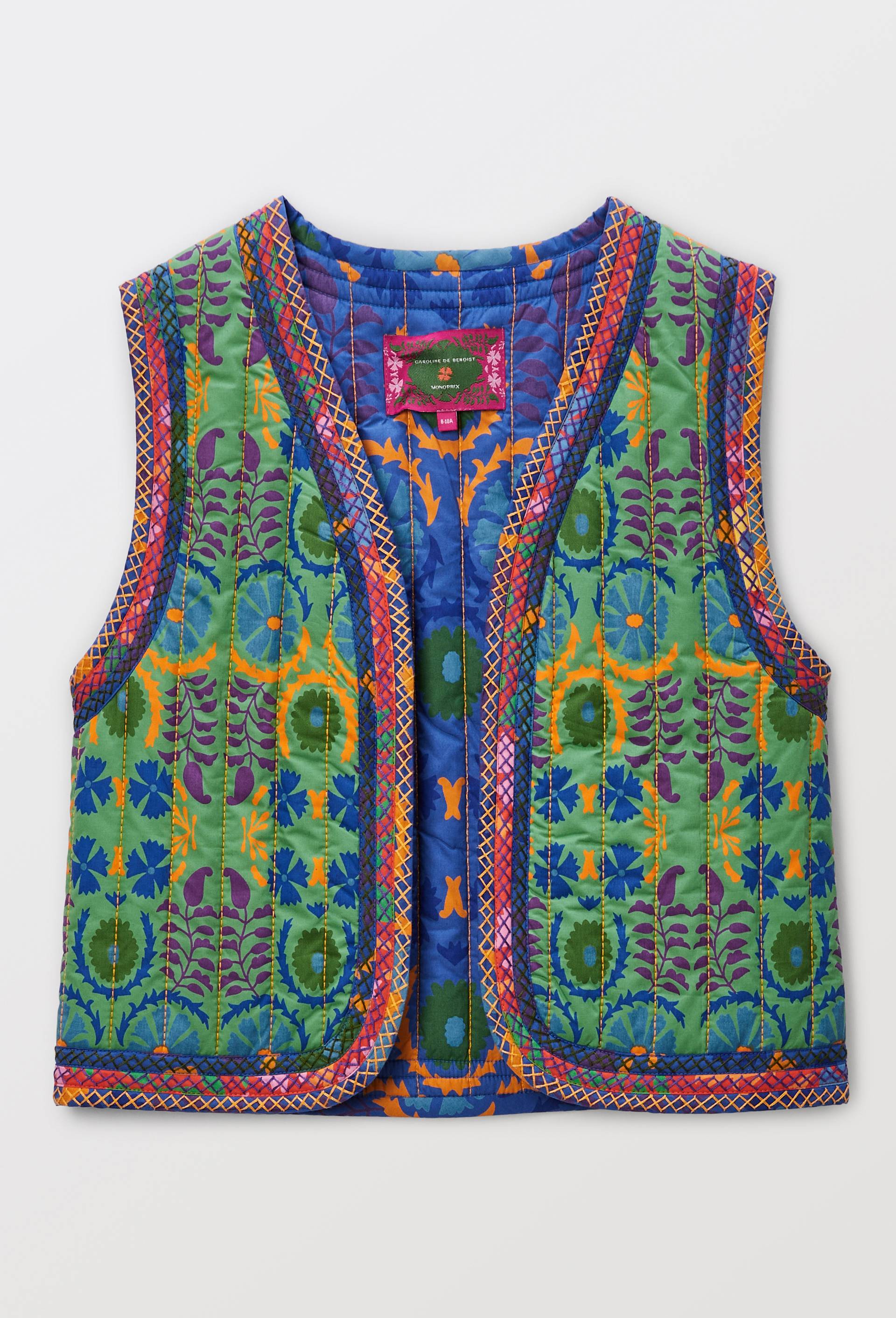 Gilet sans manche matelassé réversible en coton BIO GOTS - CAROLINE DE BENOIST X MONOPRIX, Vert foncé, large image number 2