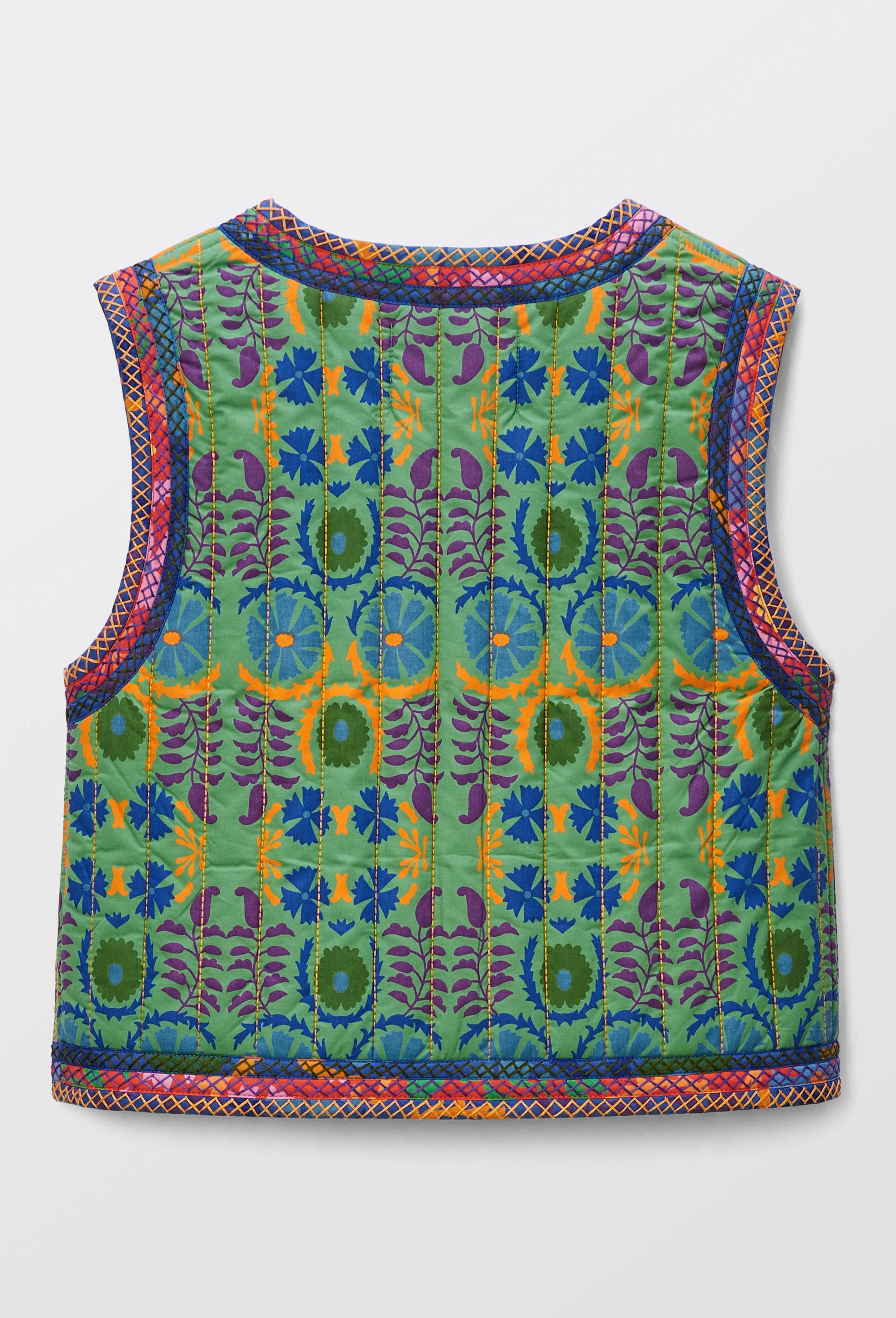 Gilet sans manche matelassé réversible en coton BIO GOTS - CAROLINE DE BENOIST X MONOPRIX, Vert foncé, large image number 3