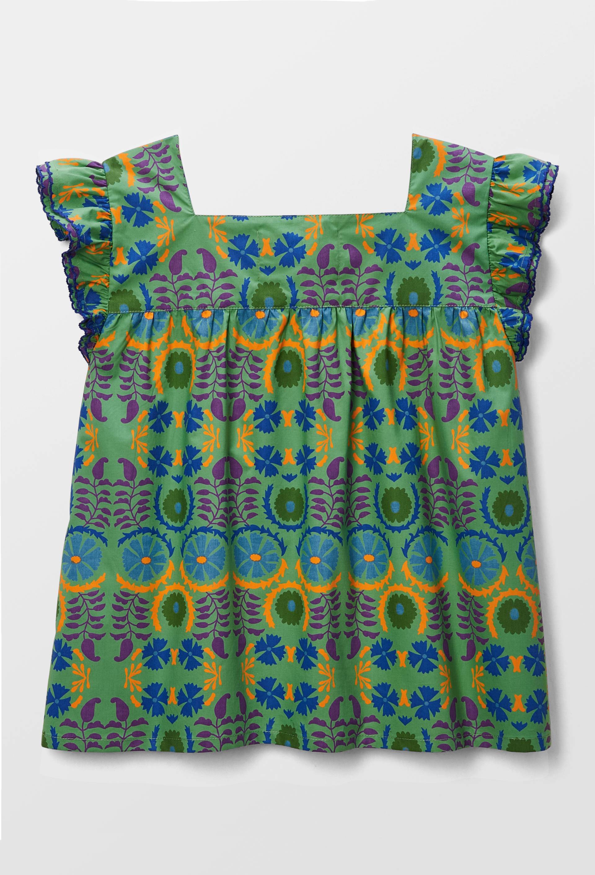 Blouse avec manches à volant imprimée en coton BIO GOTS - CAROLINE DE BENOIST X MONOPRIX, Vert foncé, large image number 3