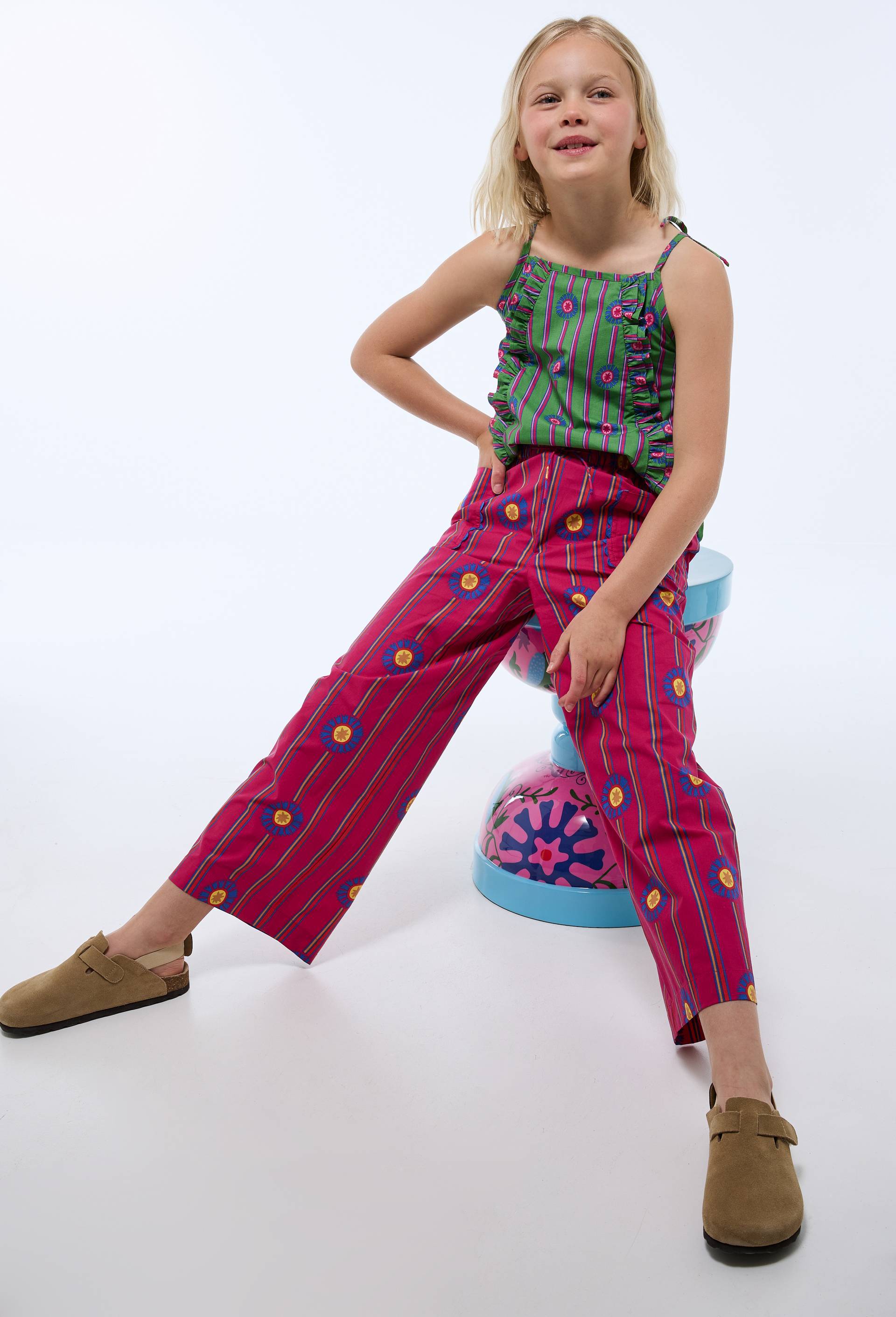 Pantalon imprimé à taille élastiquée en coton BIO GOTS - CAROLINE DE BENOIST X MONOPRIX, Rose foncé, large image number 2