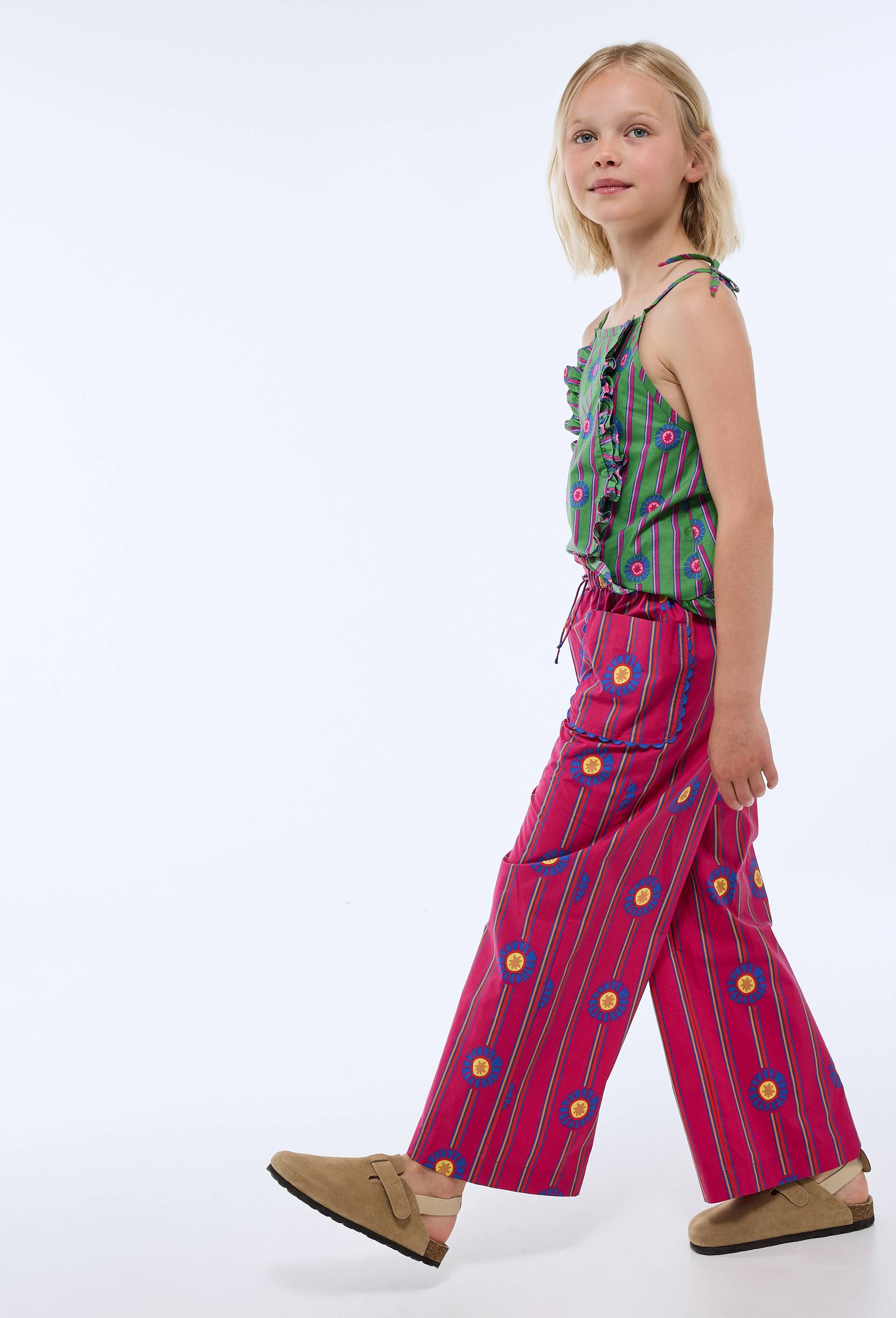 Pantalon imprimé à taille élastiquée en coton BIO GOTS - CAROLINE DE BENOIST X MONOPRIX, Rose foncé, large image number 3