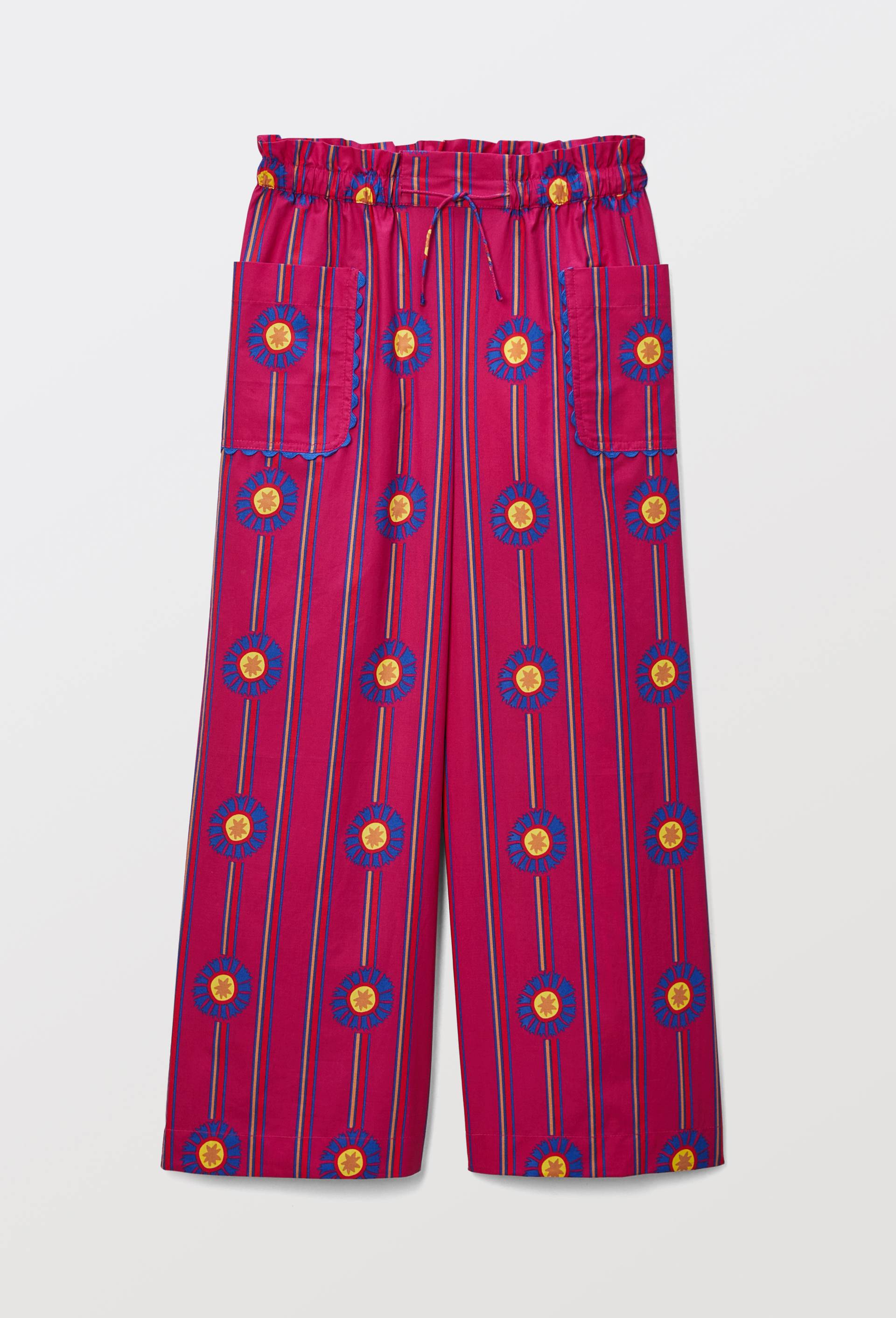 Pantalon imprimé à taille élastiquée en coton BIO GOTS - CAROLINE DE BENOIST X MONOPRIX, Rose foncé, large image number 4
