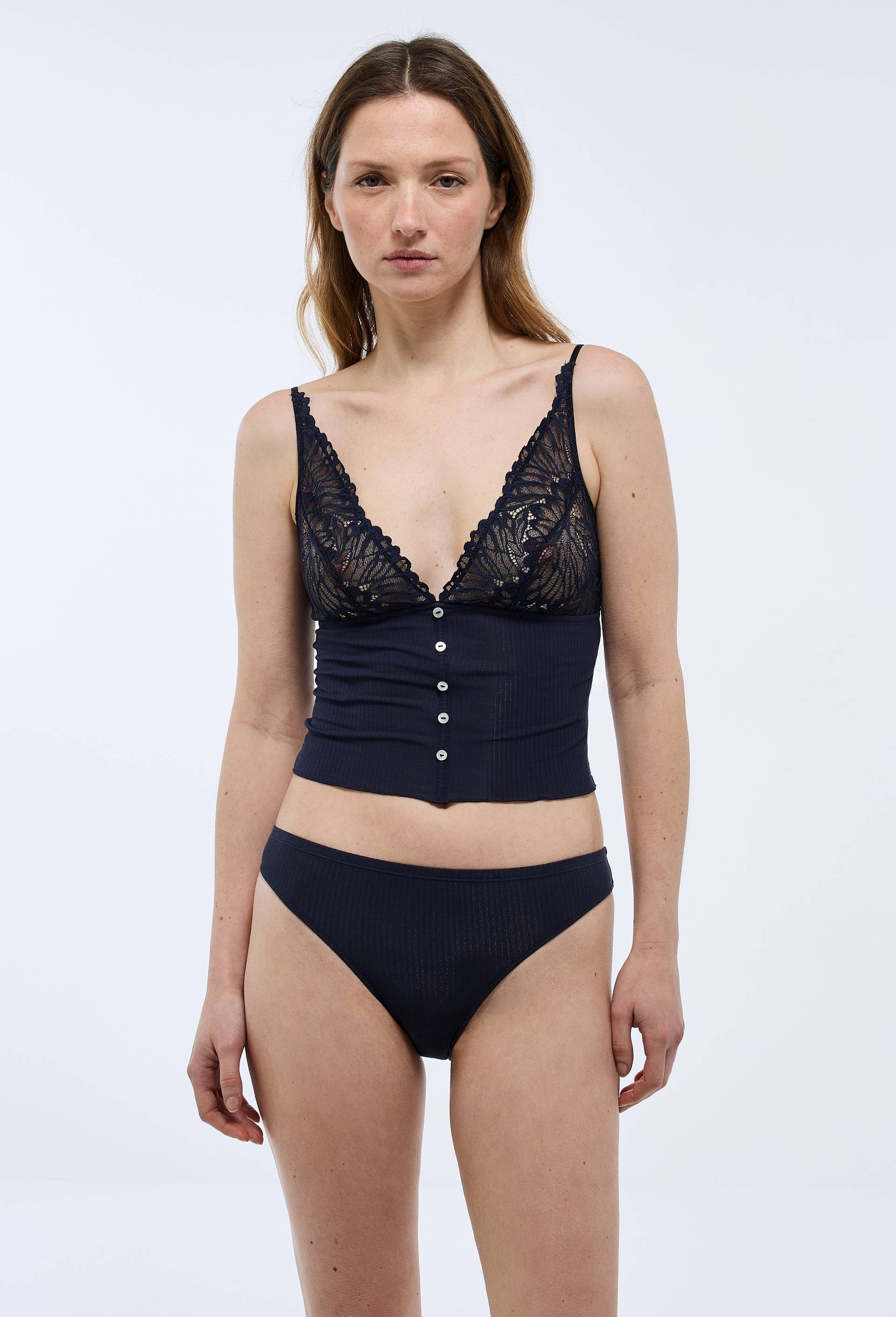 Culotte SYLVANA en modal et dentelle, Bleu fonc&eacute;, large image number 1