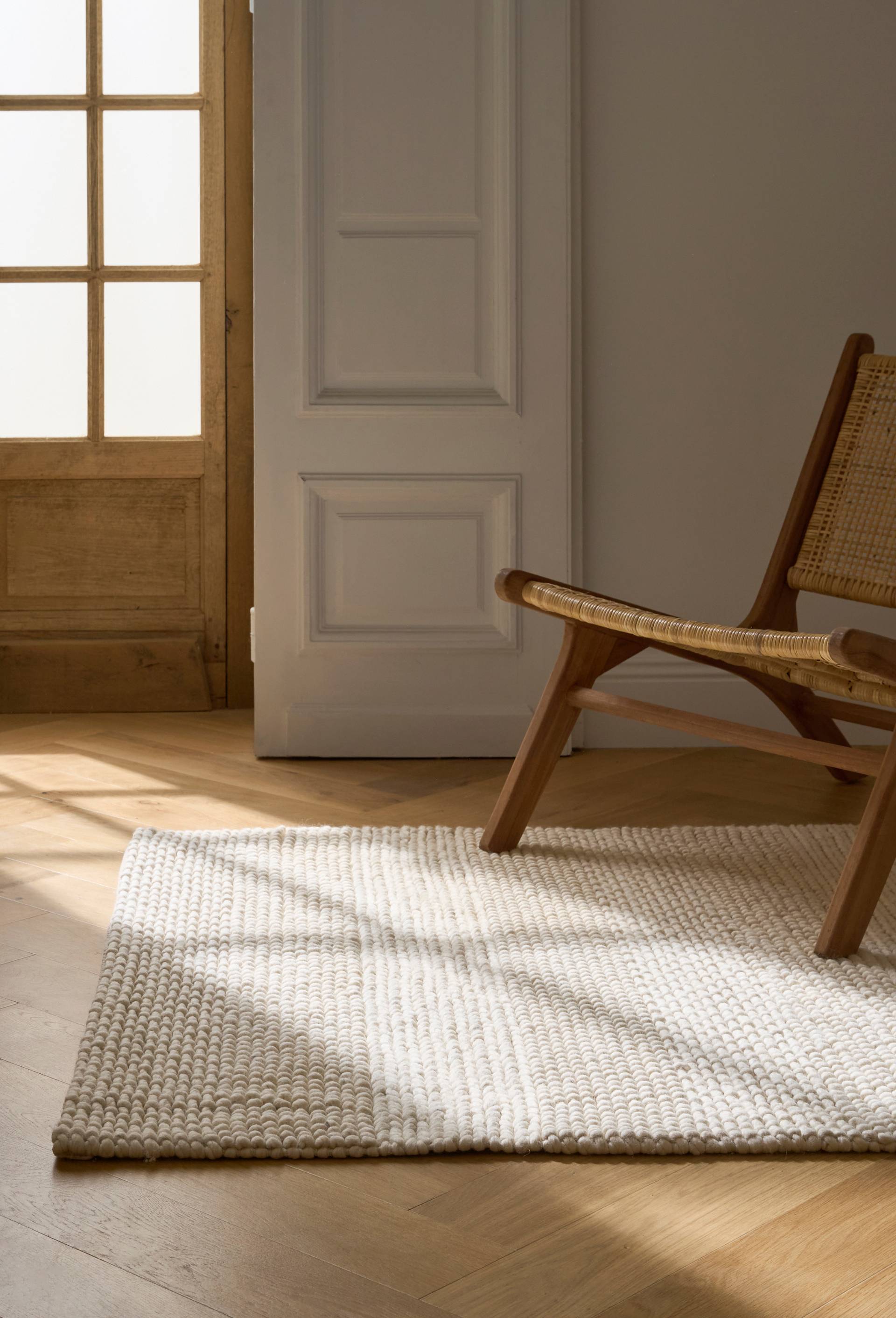 Tapis laine effet tricot, 120x180cm, 100% laine, Ecru, large image number 0.0