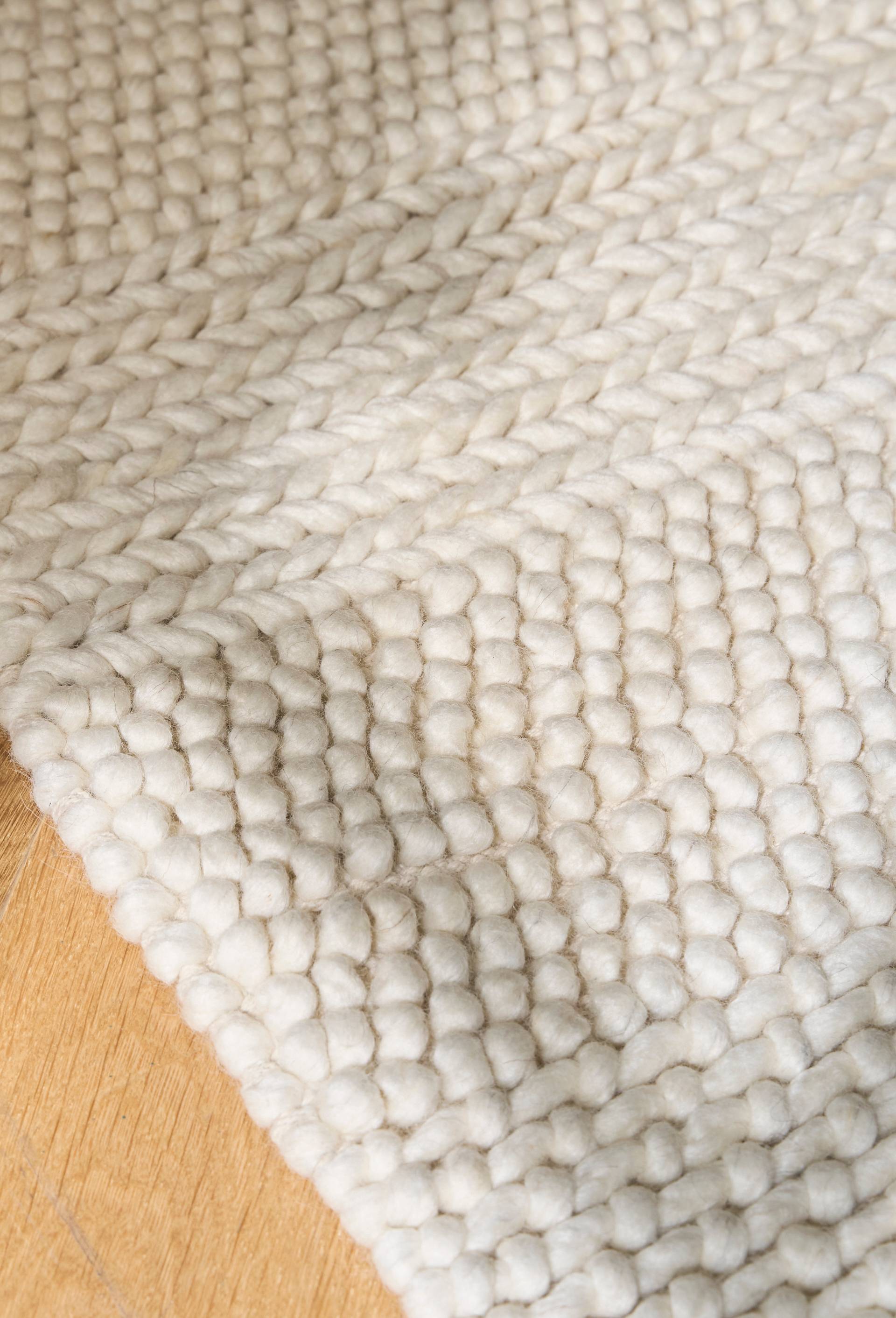 Tapis laine effet tricot, 120x180cm, 100% laine, Ecru, large image number 3