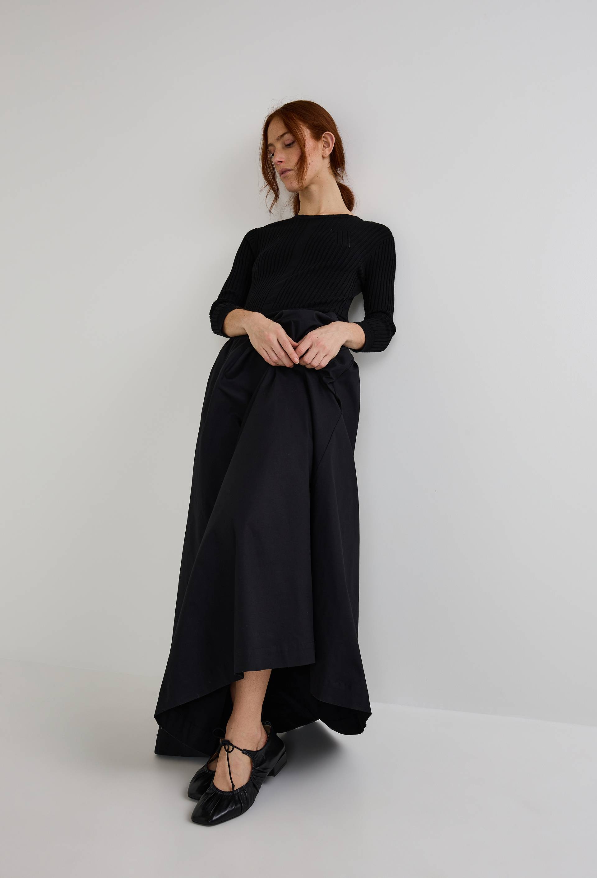 Robe longue bi-mati&egrave;re, Noir, large image number 1