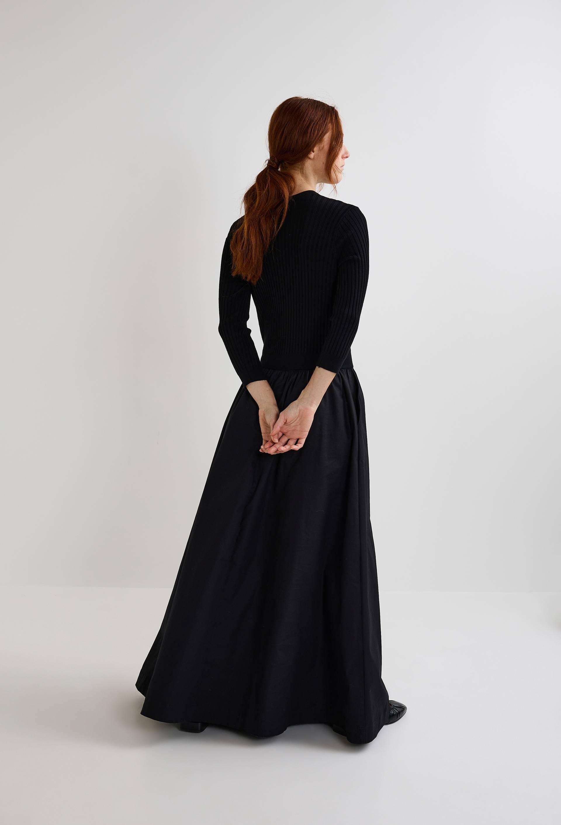 Robe longue bi-mati&egrave;re, Noir, large image number 2.0