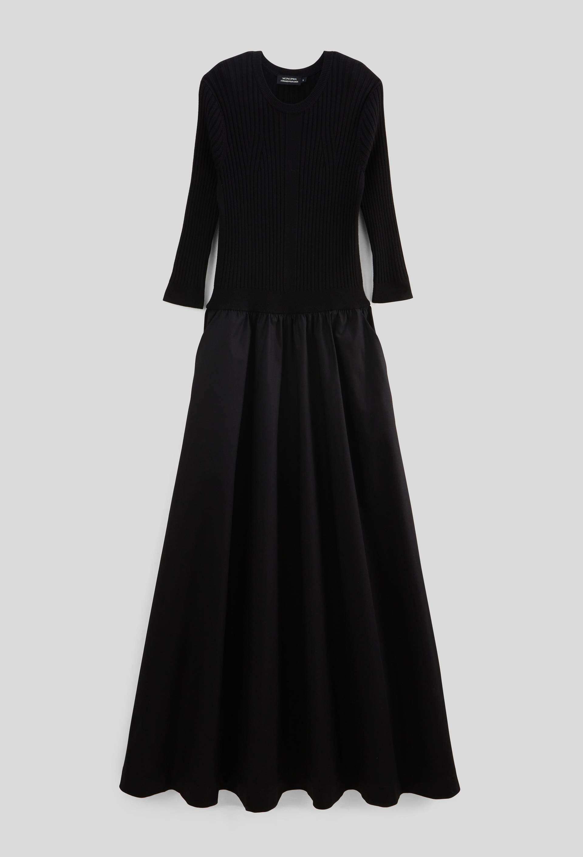 Robe longue bi-mati&egrave;re, Noir, large image number 3.0