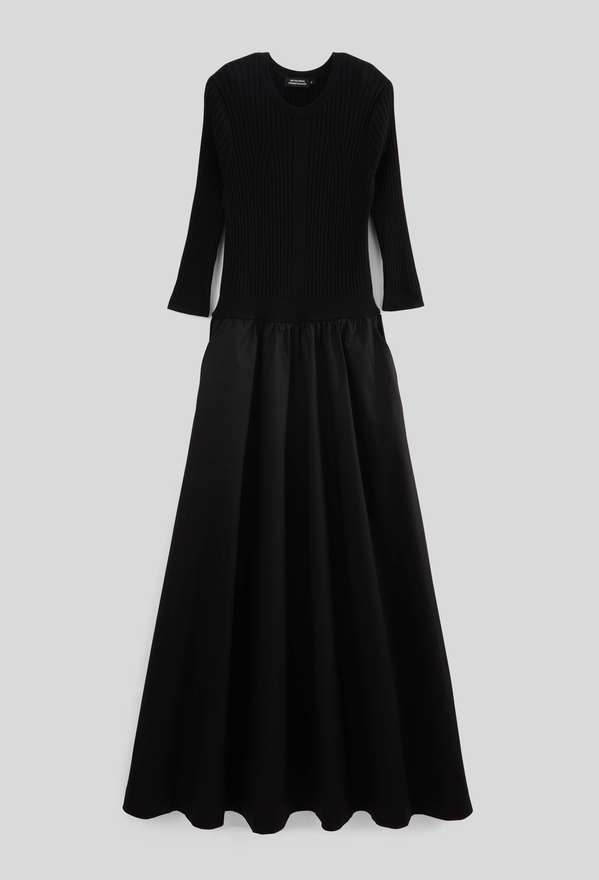 Robe longue bi-mati&egrave;re, Noir, large image number 4.0