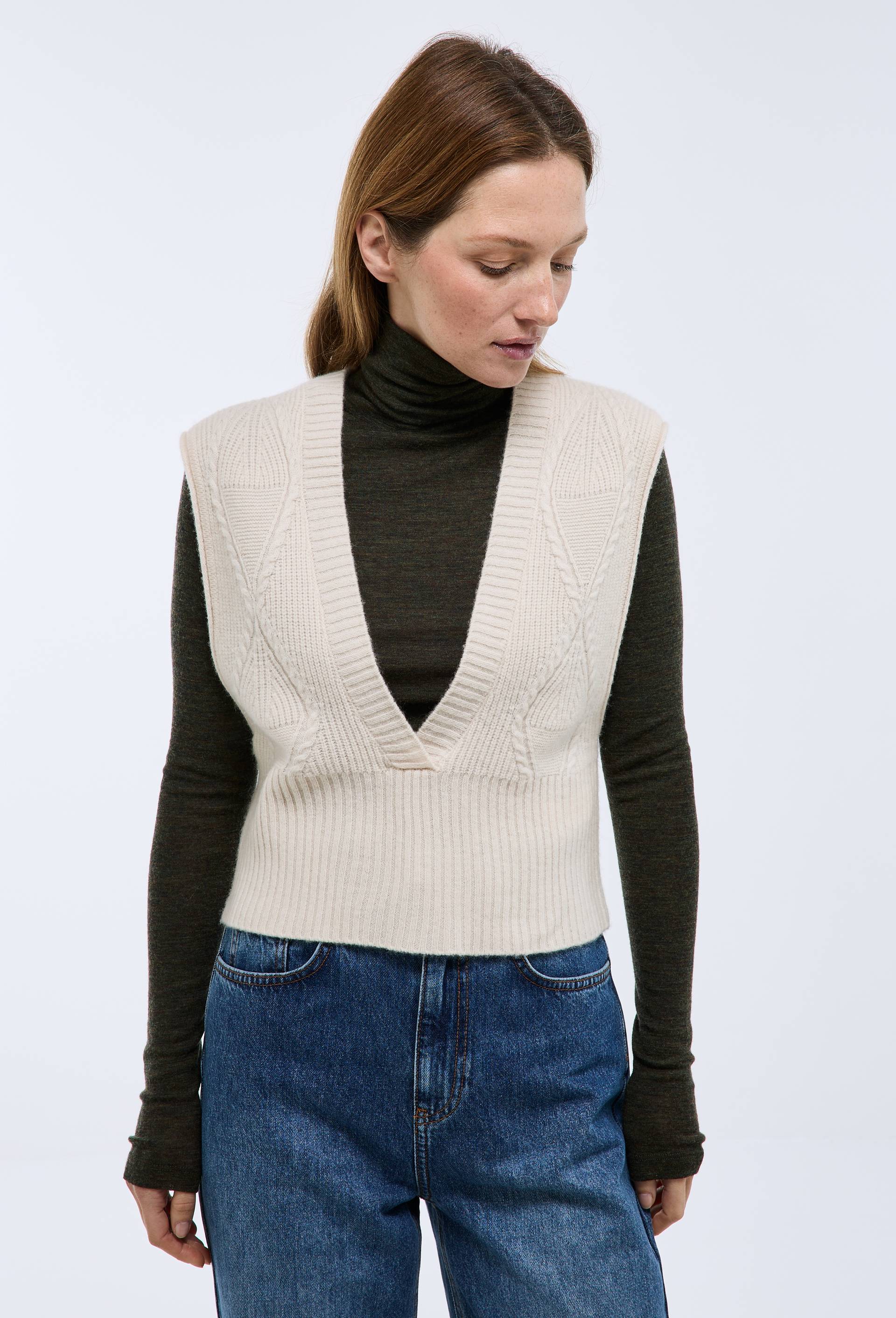 Pull sans manches en laine, Ecru, large image number 0.0