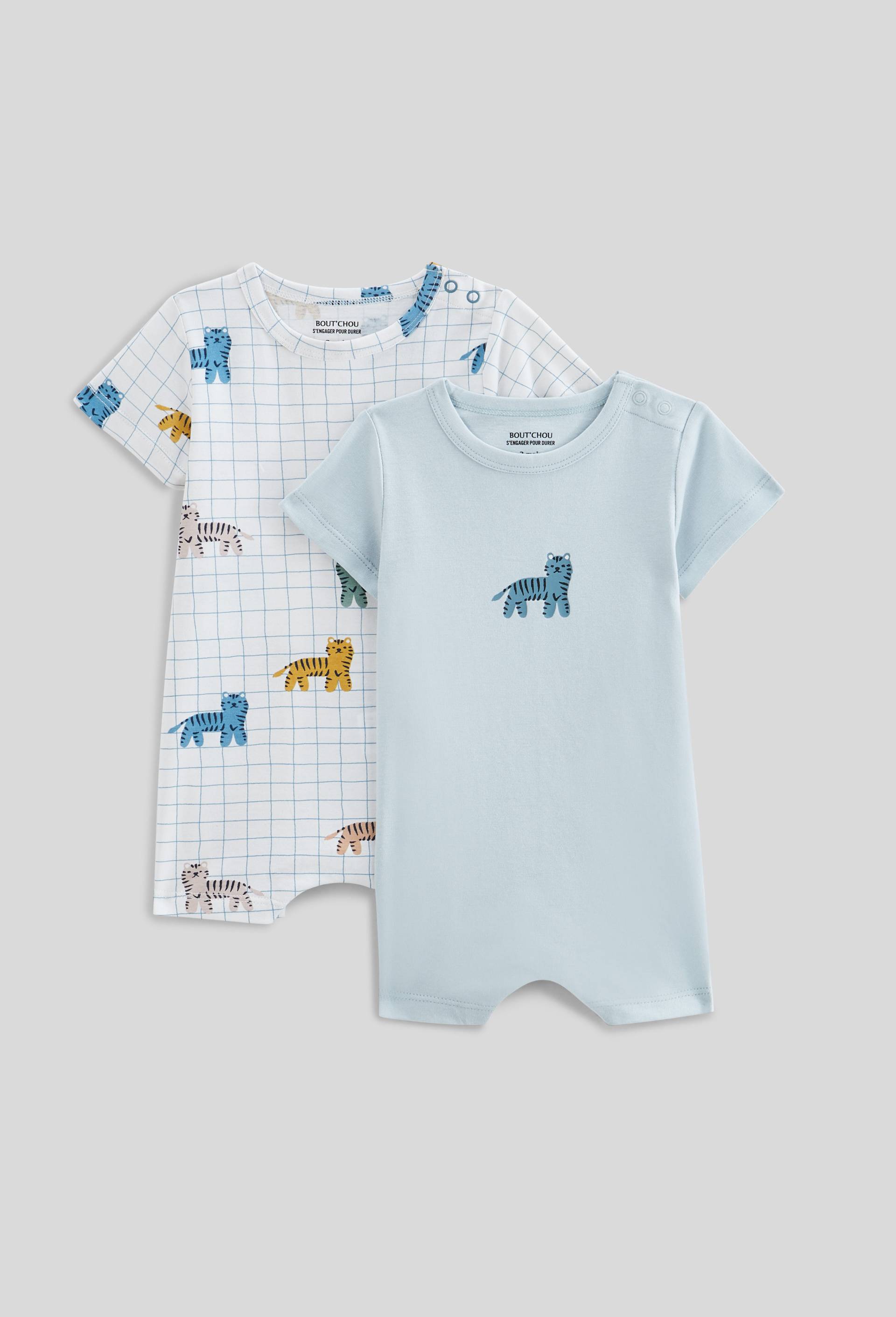 Lot de 2 combinaisons courtes en coton BIO GOTS, Beige clair, large image number 0.0