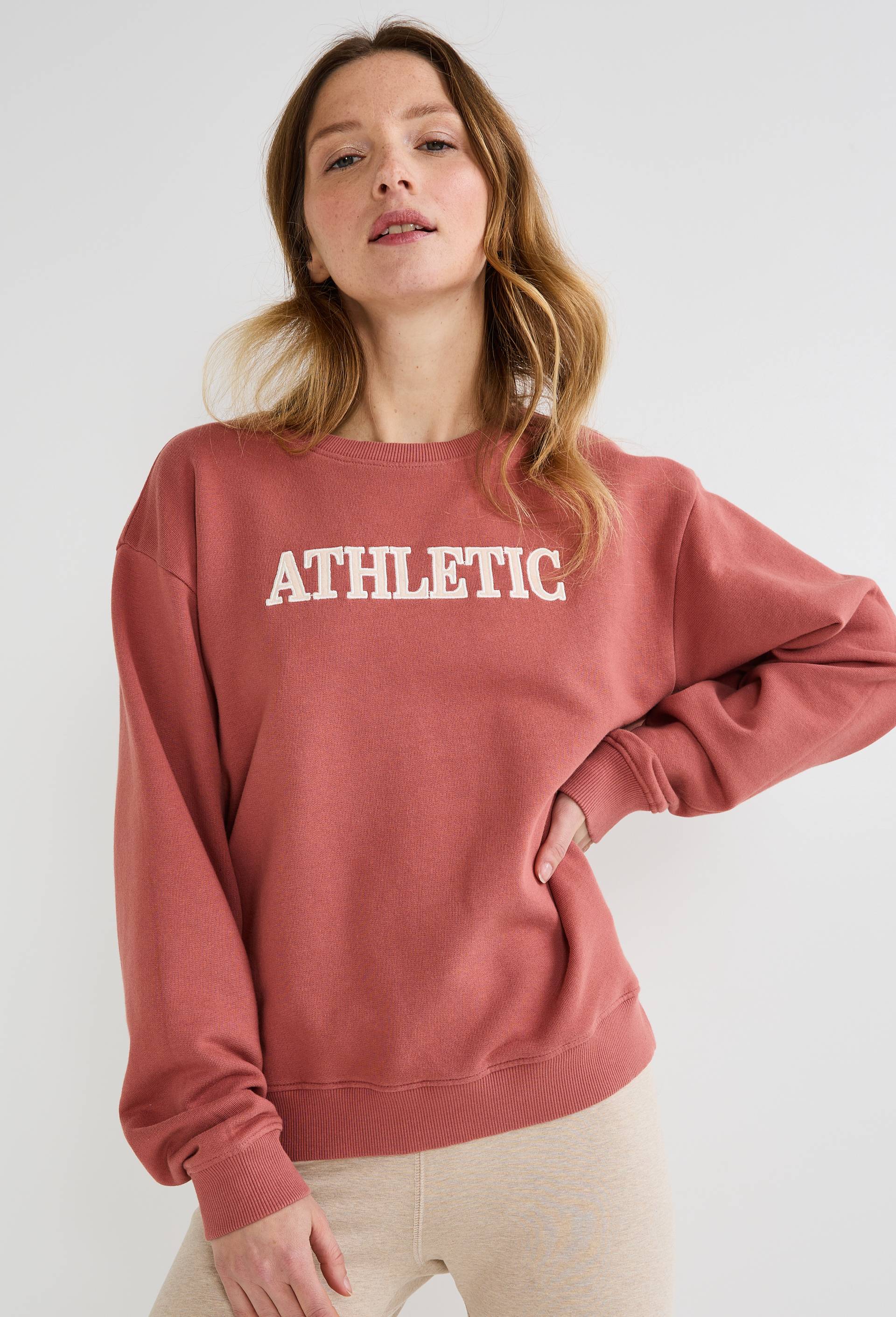 Sweat col rond en molleton de coton BIO, Rose fonc&eacute;, large image number 0