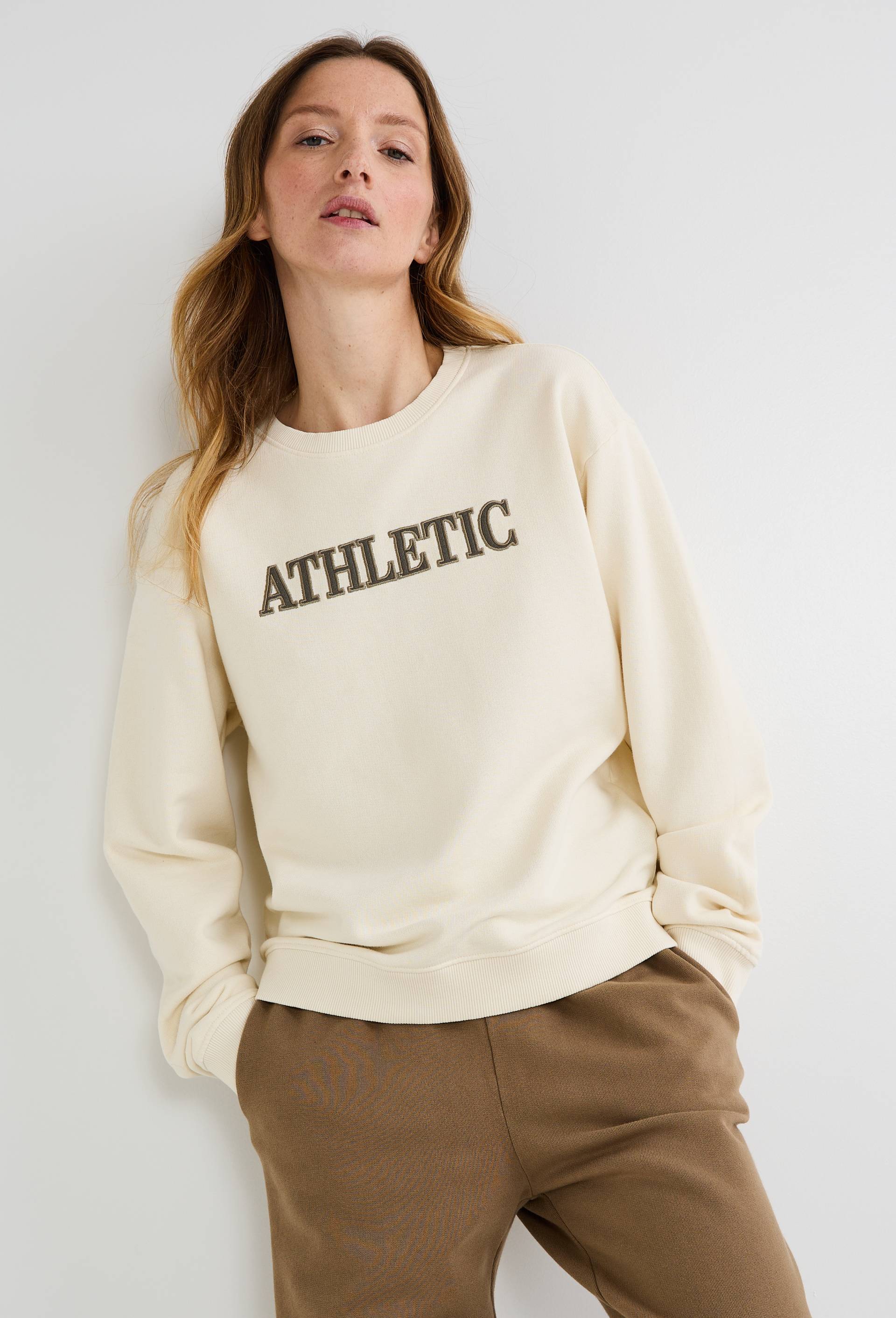 Sweat col rond en molleton de coton BIO, Beige clair, large image number 0