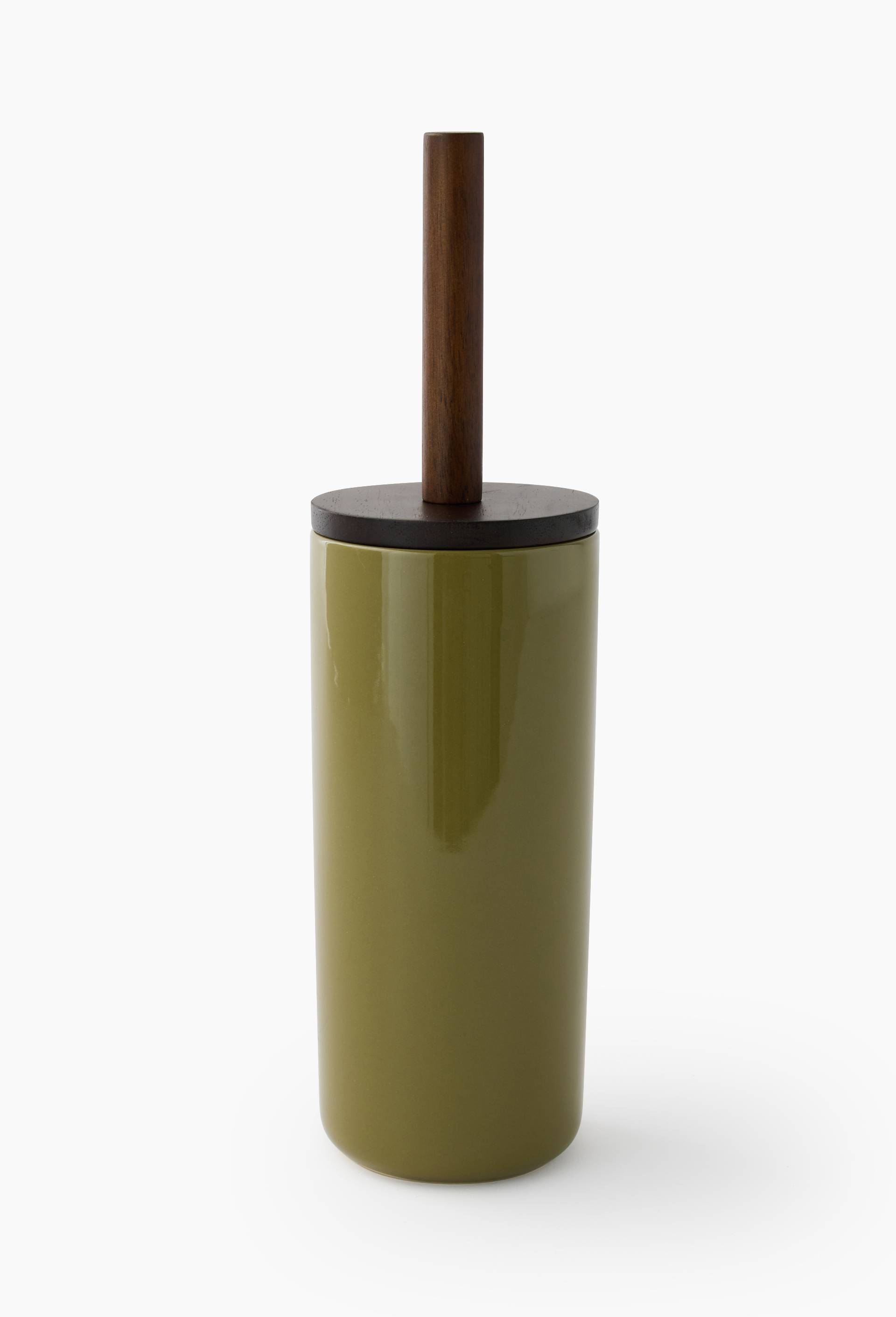 Porte-balai de toilette, 39x10.7cm, en c&eacute;ramique et bois, Vert fonc&eacute;, swatch image