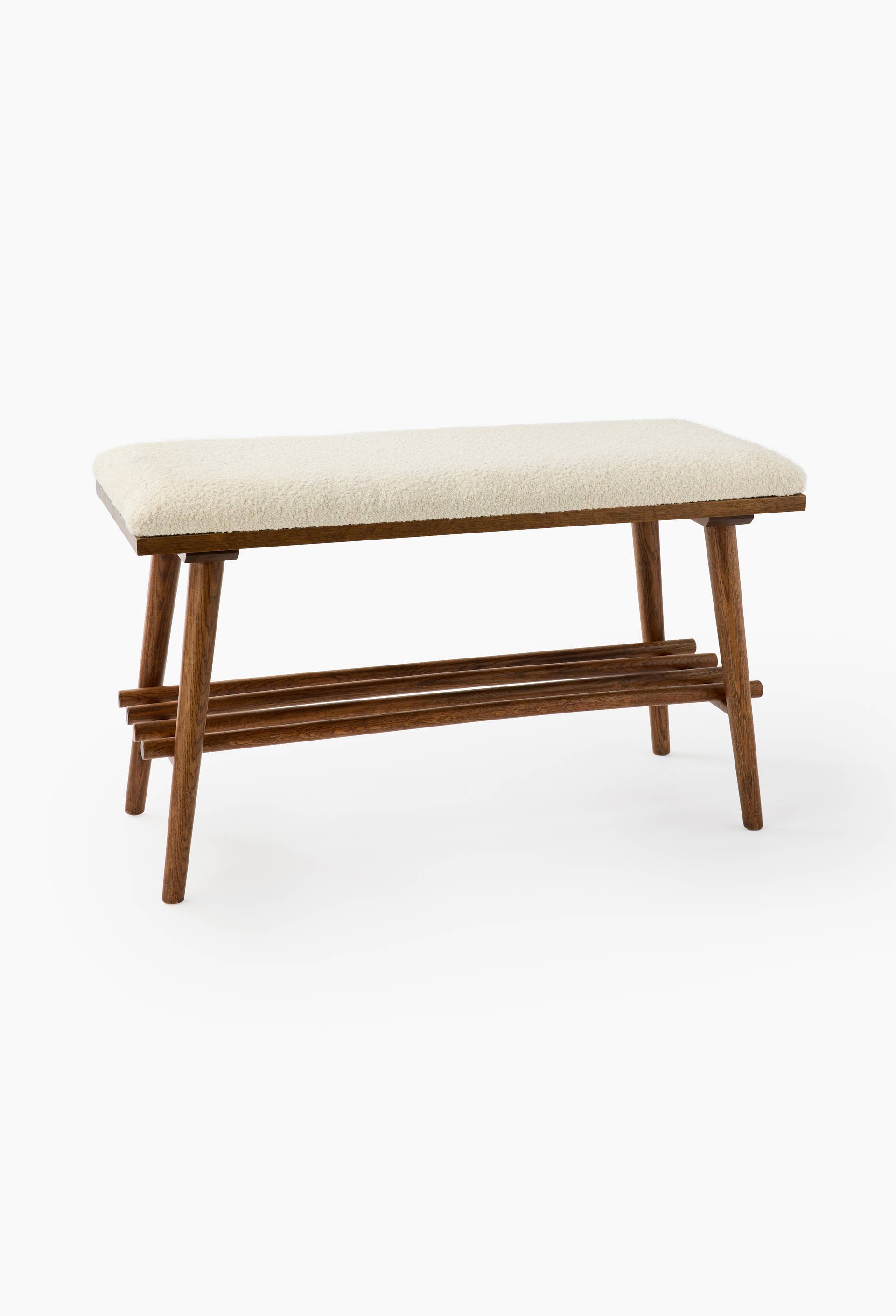 Banc assise tissu, L81x35xH48cm, en bois de ch&ecirc;ne, Brun fonc&eacute;, large image number 0