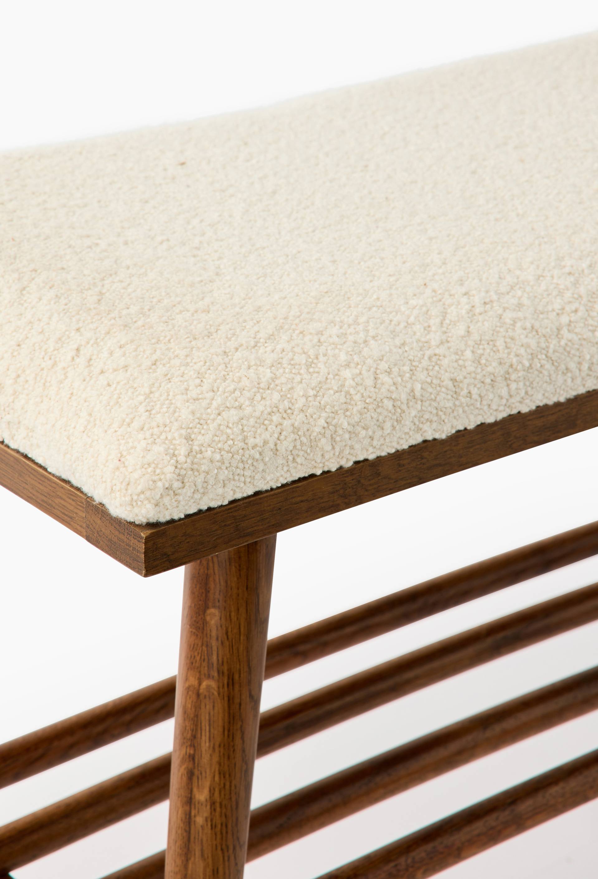 Banc assise tissu, L81x35xH48cm, en bois de ch&ecirc;ne, Brun fonc&eacute;, large image number 1