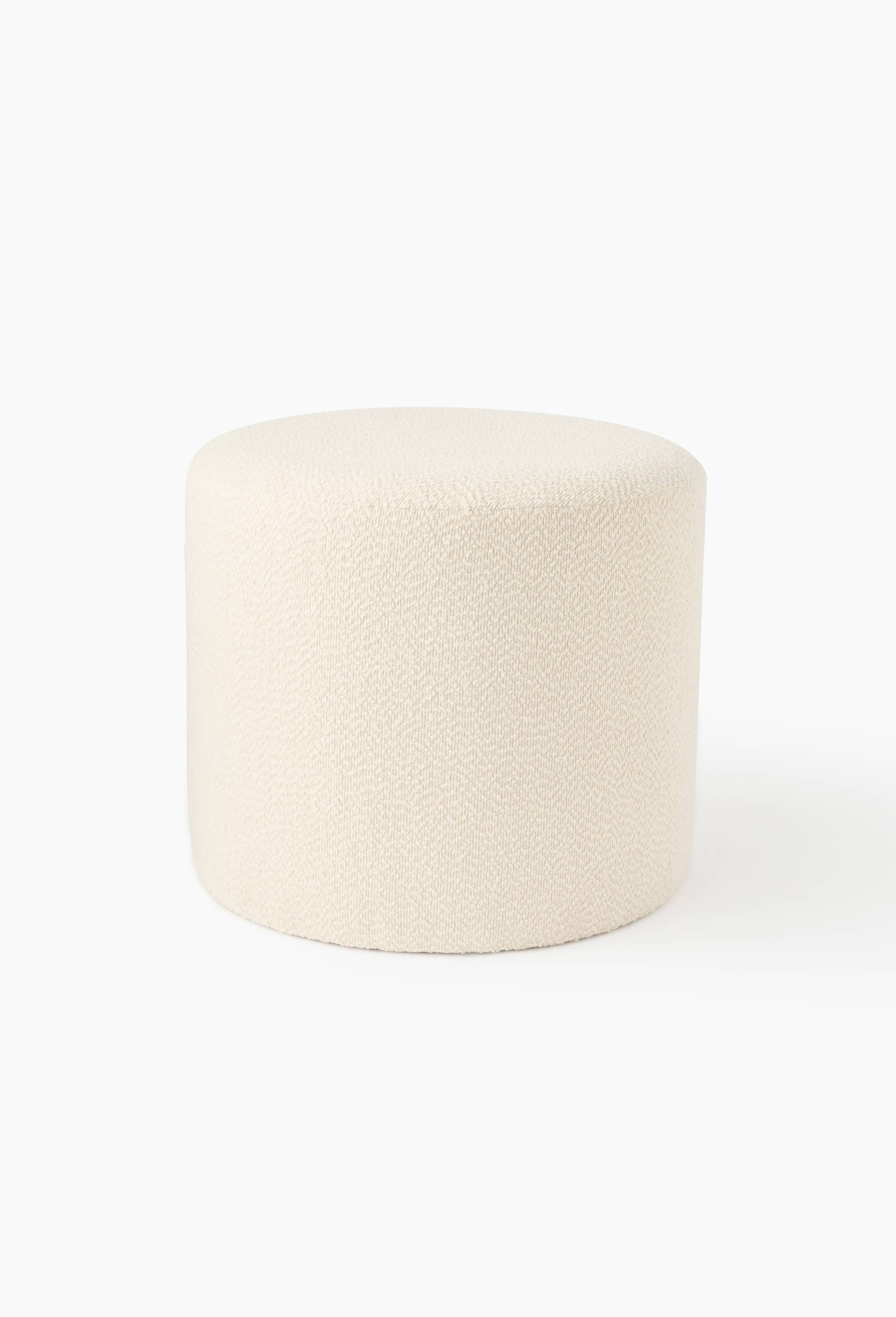 Pouf rond rigide, D42xh40cm, en polyester et bois, Ecru, large image number 0.0